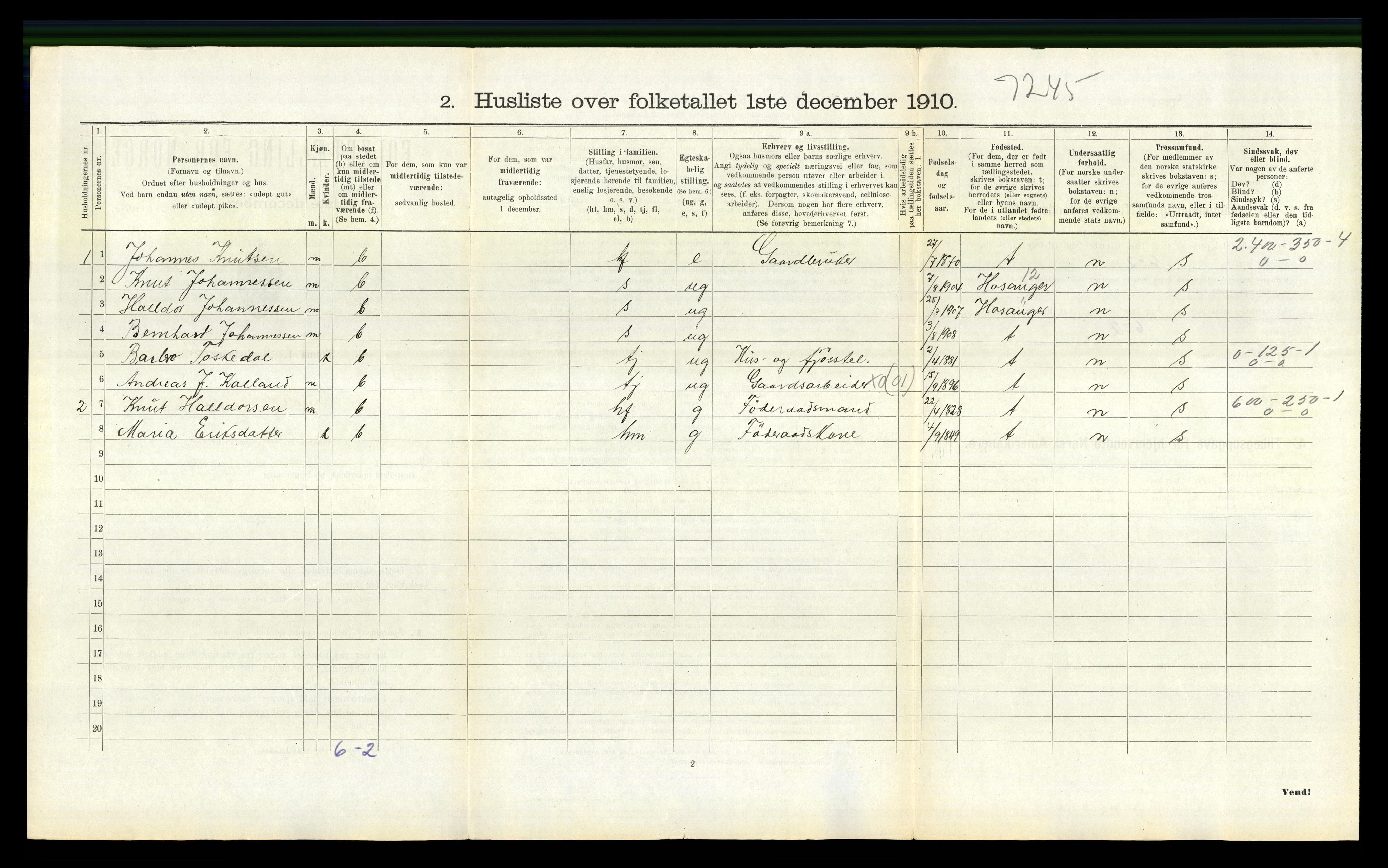 RA, 1910 census for Bruvik, 1910, p. 839