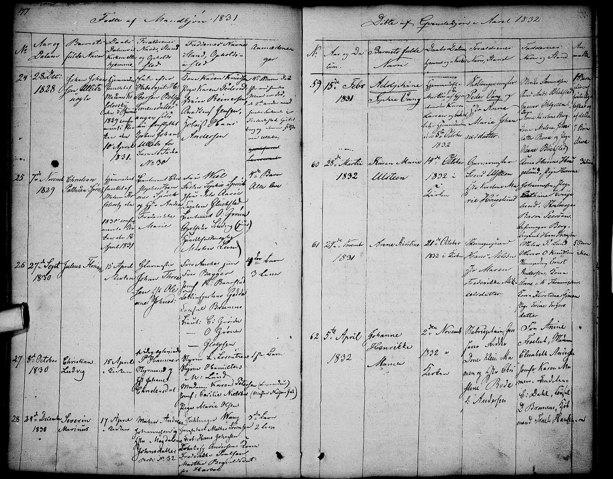 Halden prestekontor Kirkebøker, AV/SAO-A-10909/F/Fa/L0004: Parish register (official) no. I 4, 1823-1834, p. 177