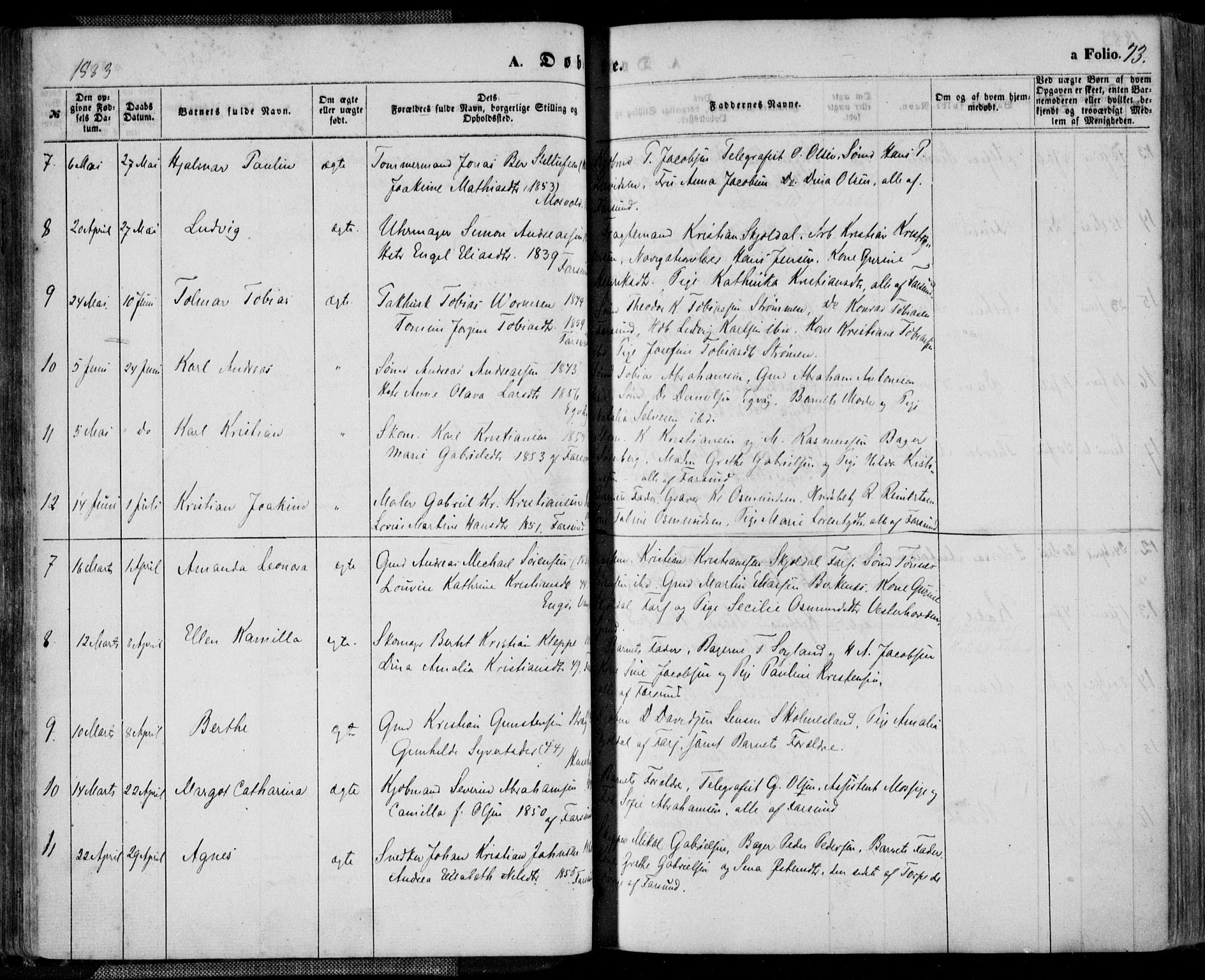 Farsund sokneprestkontor, AV/SAK-1111-0009/F/Fa/L0005: Parish register (official) no. A 5, 1863-1886, p. 73