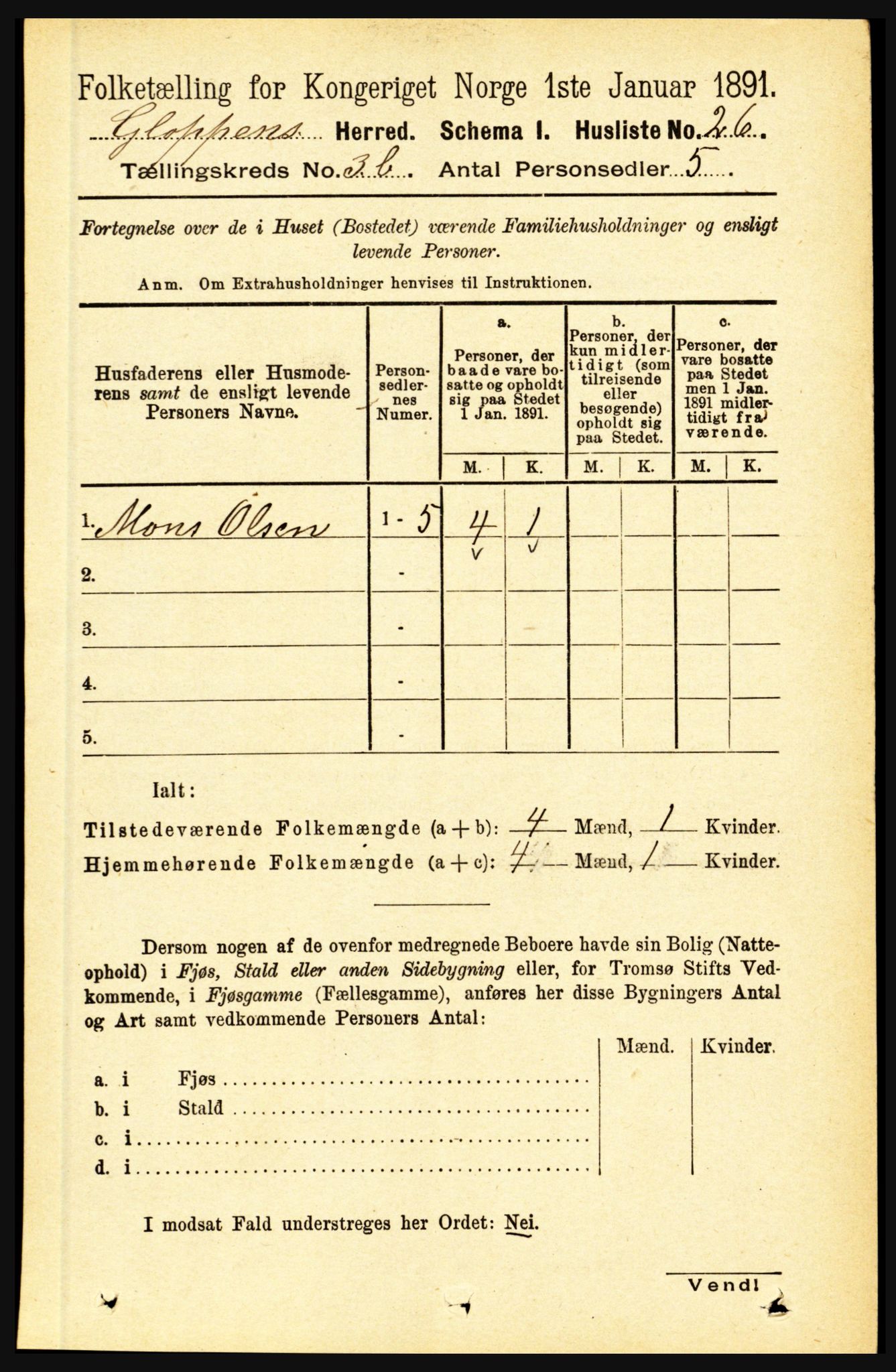 RA, 1891 census for 1445 Gloppen, 1891, p. 1442