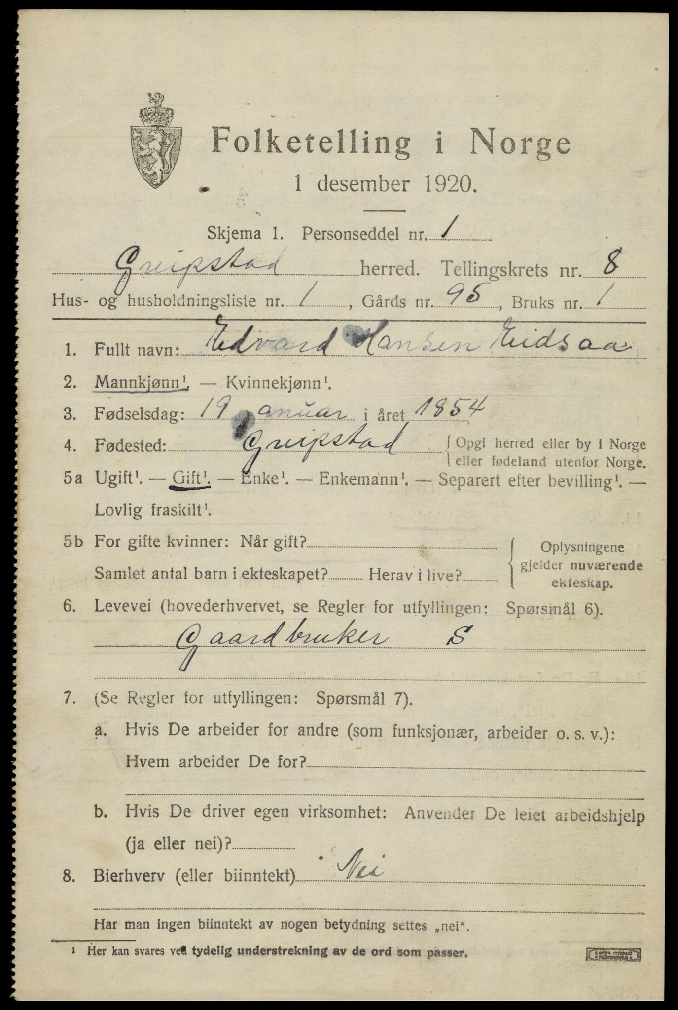 SAK, 1920 census for Greipstad, 1920, p. 2204