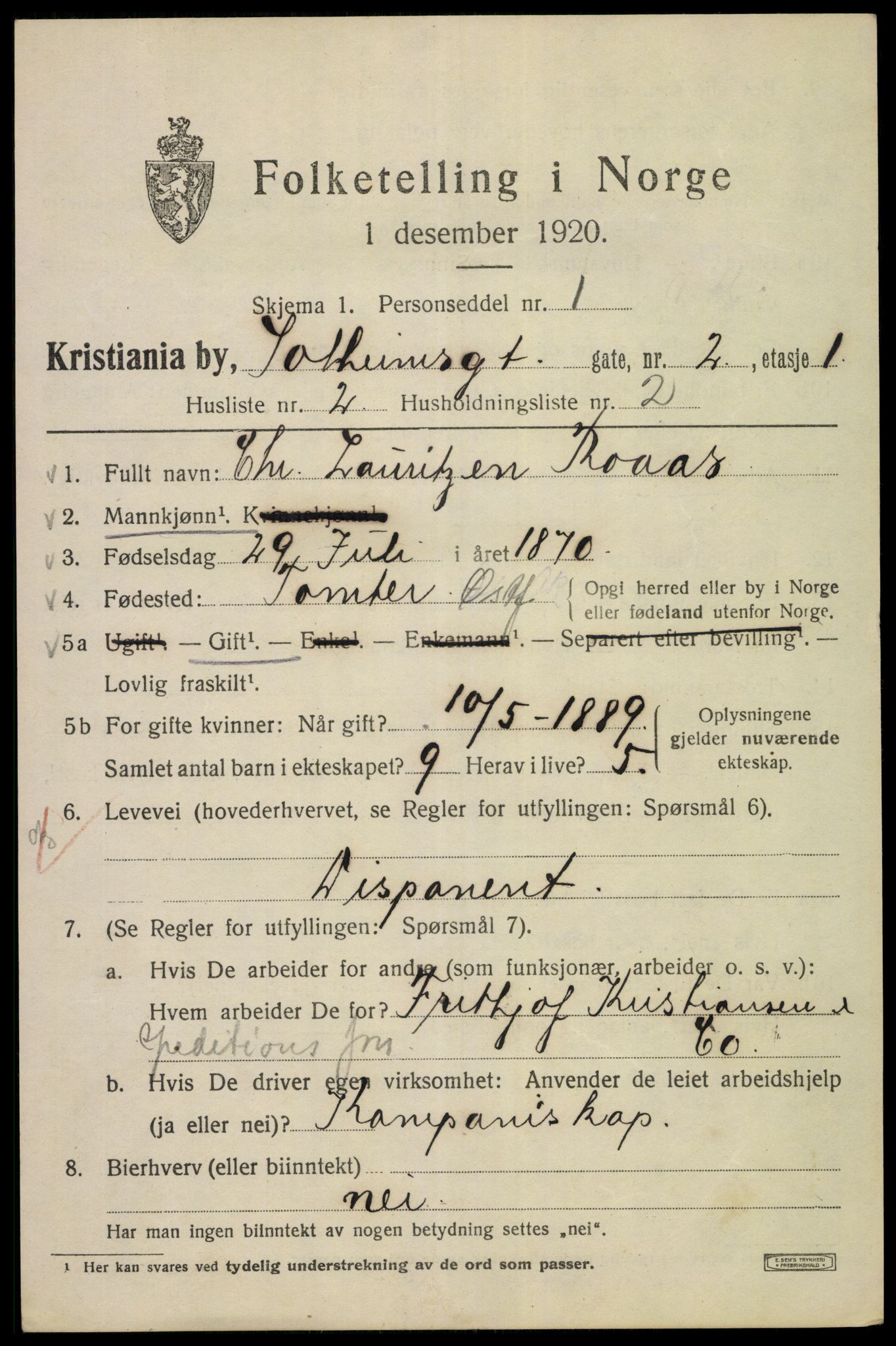 SAO, 1920 census for Kristiania, 1920, p. 527355