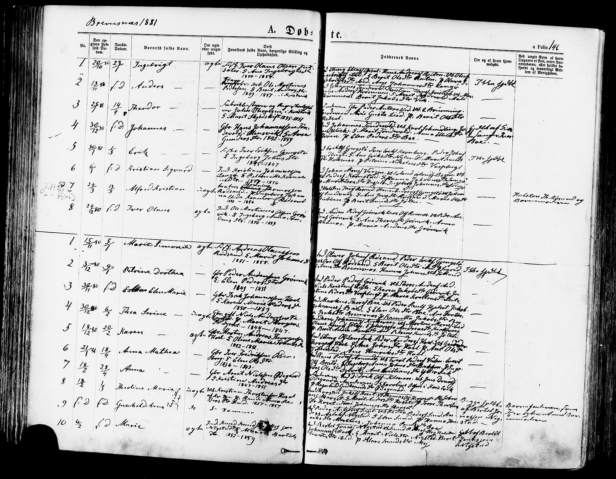 Ministerialprotokoller, klokkerbøker og fødselsregistre - Møre og Romsdal, AV/SAT-A-1454/568/L0806: Parish register (official) no. 568A12 /3, 1878-1884, p. 146