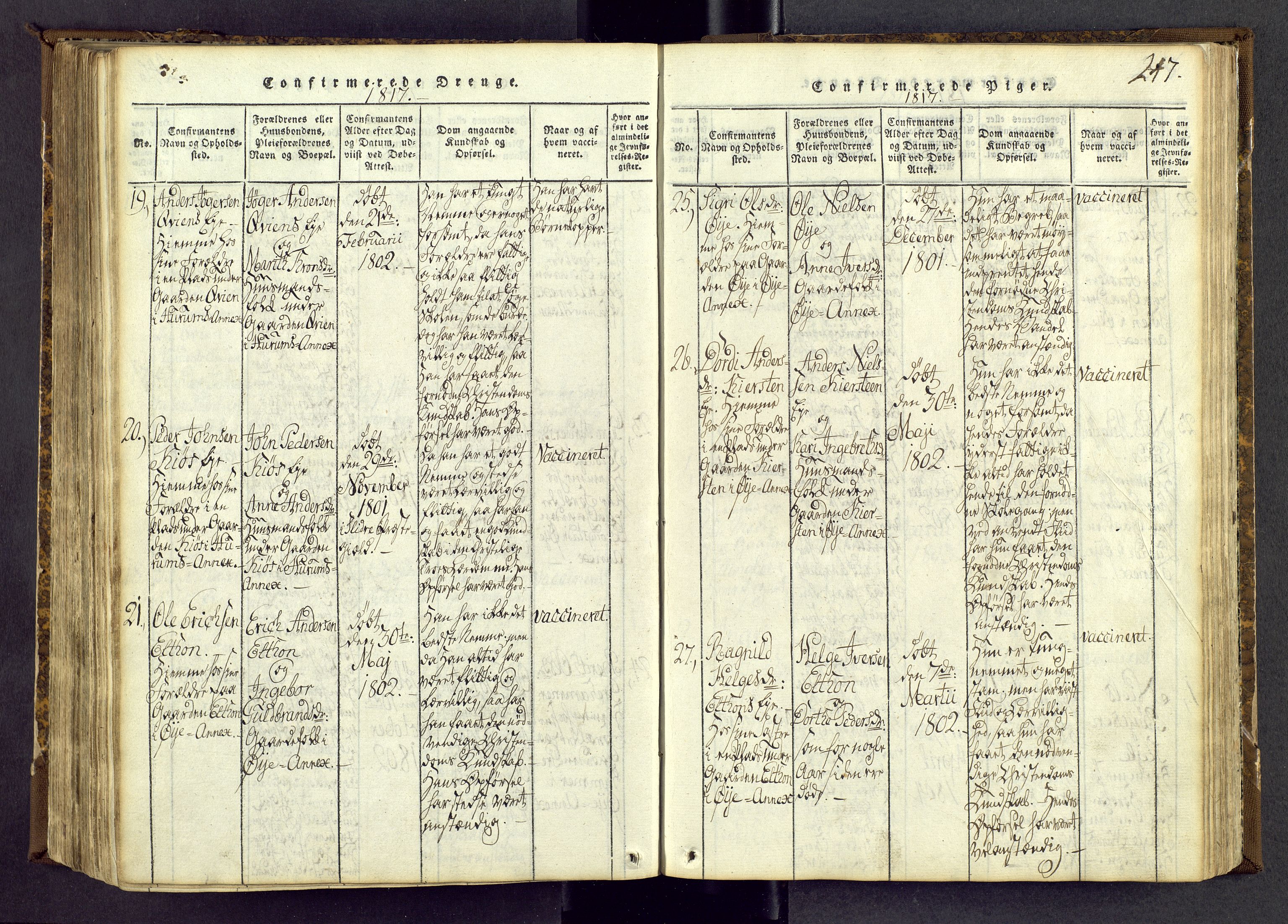Vang prestekontor, Valdres, SAH/PREST-140/H/Ha/L0004: Parish register (official) no. 4, 1814-1831, p. 247
