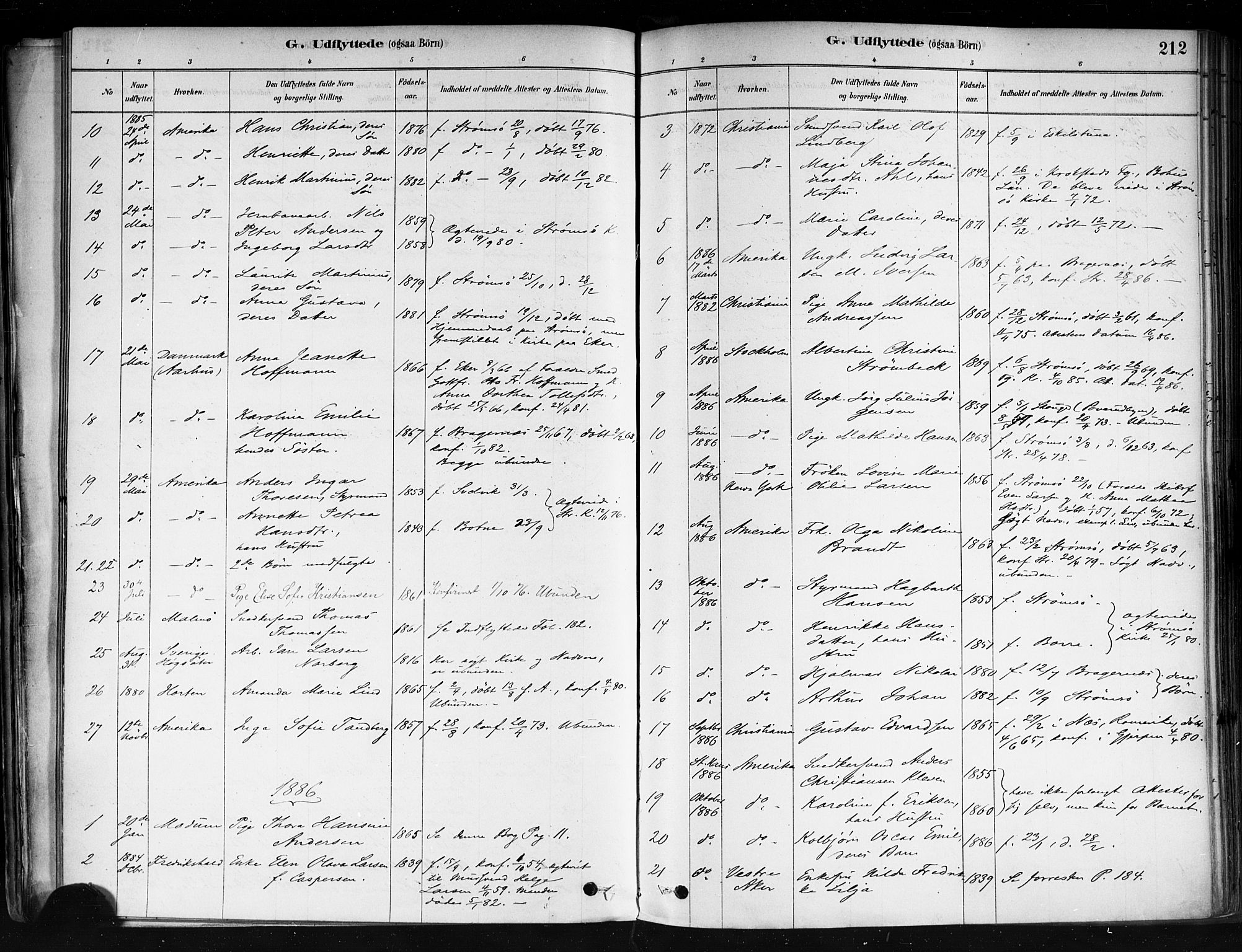 Strømsø kirkebøker, AV/SAKO-A-246/F/Fa/L0022: Parish register (official) no. I 22, 1879-1899, p. 212