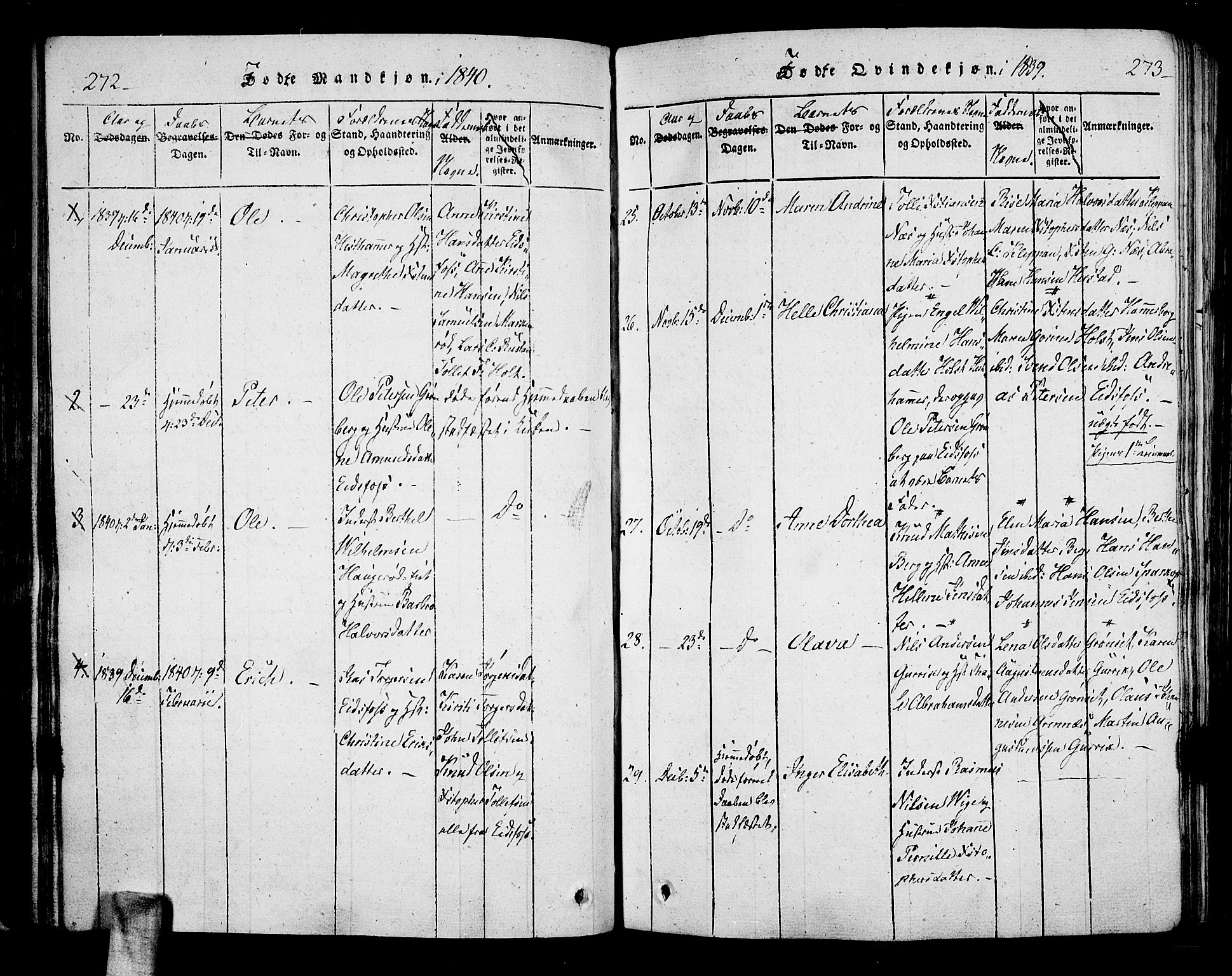 Hof kirkebøker, SAKO/A-64/F/Fa/L0004: Parish register (official) no. I 4, 1814-1843, p. 272-273