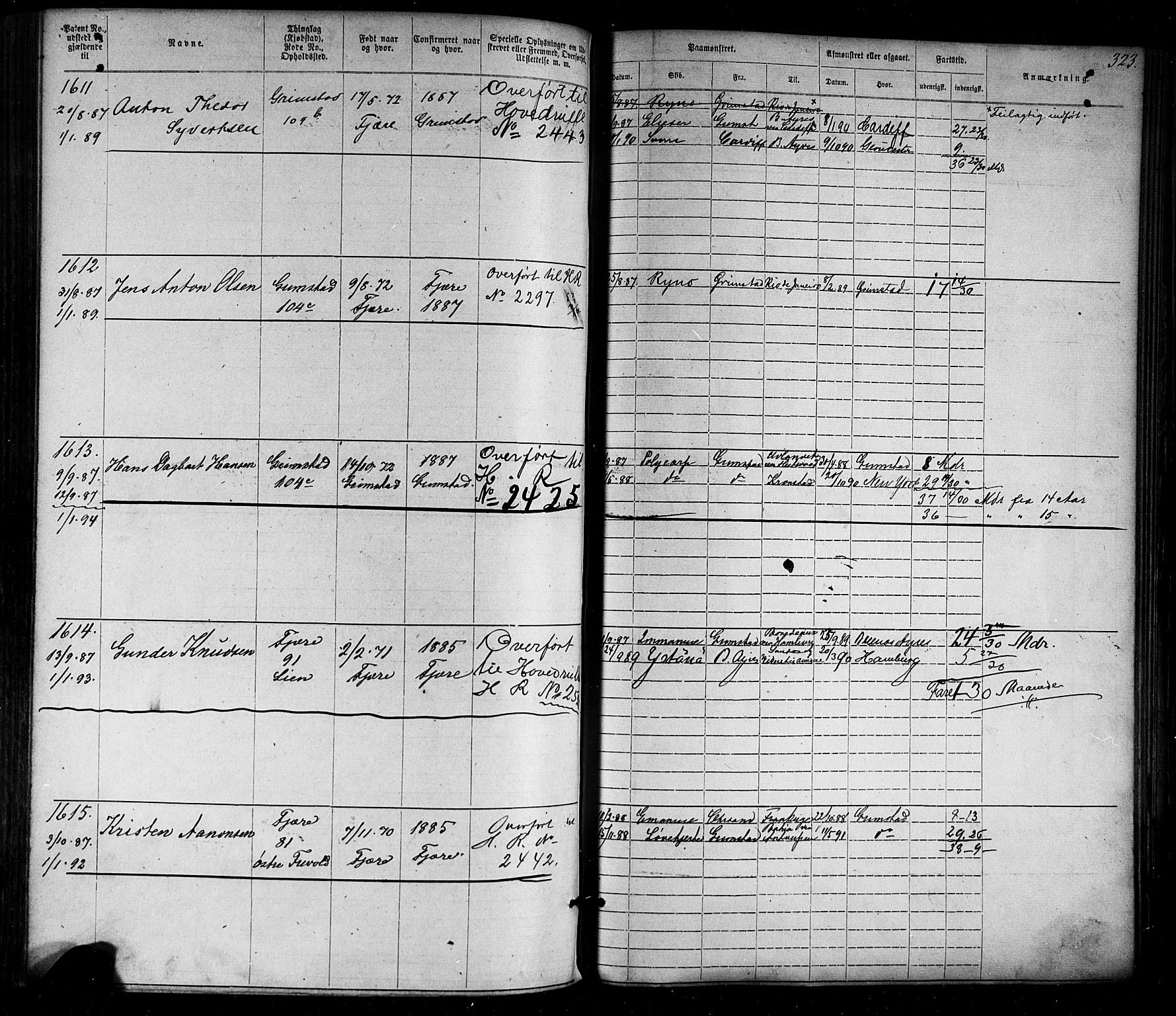 Grimstad mønstringskrets, AV/SAK-2031-0013/F/Fa/L0005: Annotasjonsrulle nr 1-1910 med register, V-18, 1870-1892, p. 361