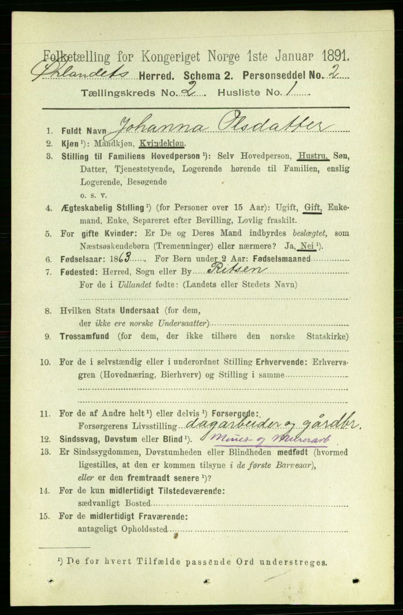 RA, 1891 census for 1621 Ørland, 1891, p. 483