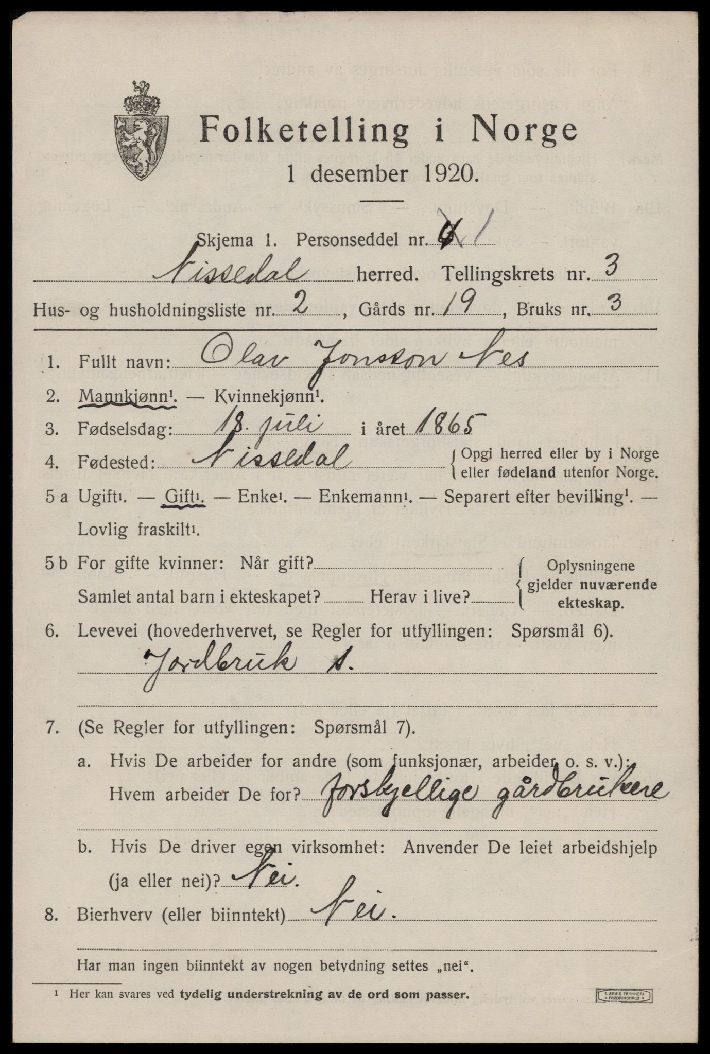 SAKO, 1920 census for Nissedal, 1920, p. 1509