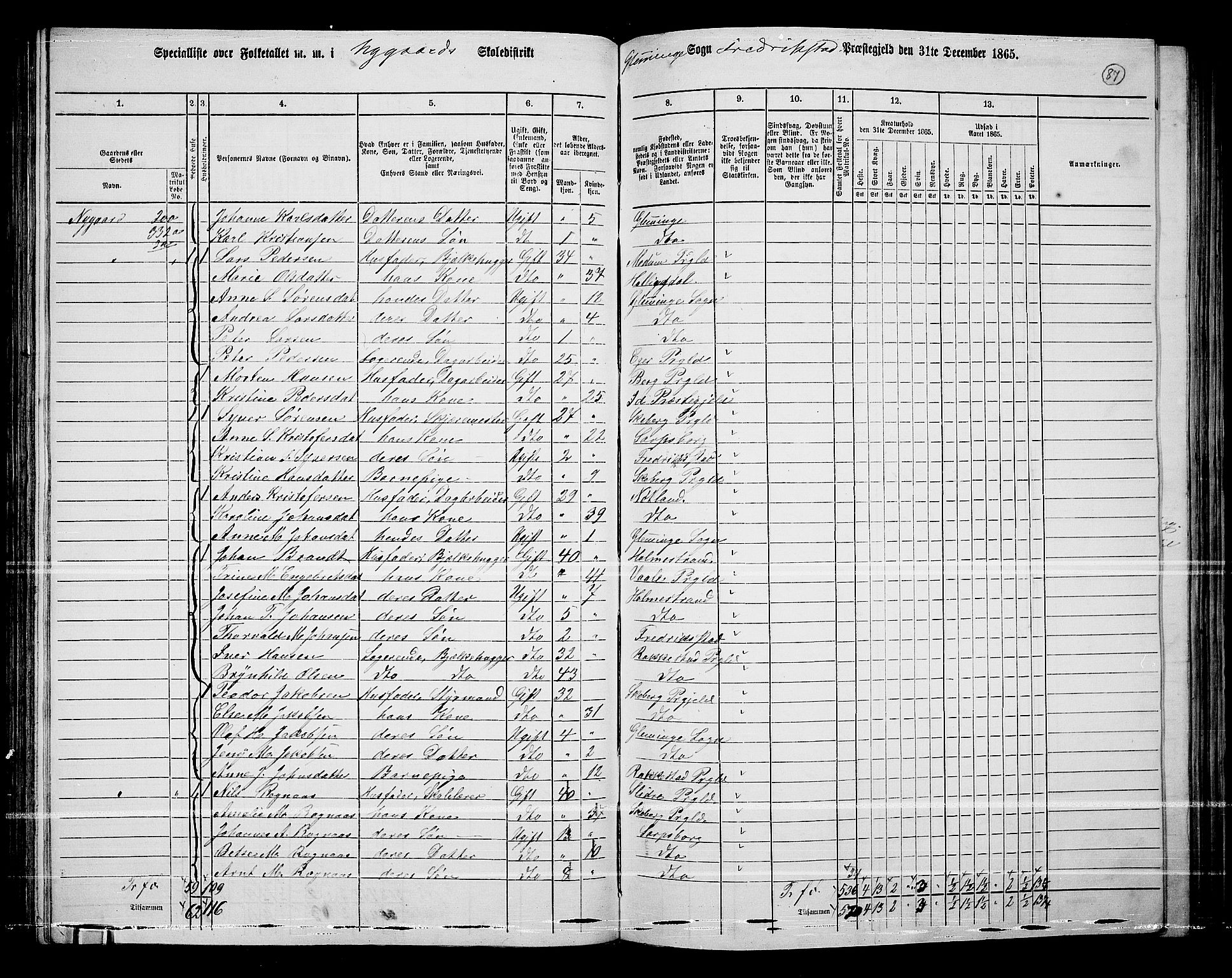 RA, 1865 census for Fredrikstad/Glemmen, 1865, p. 83