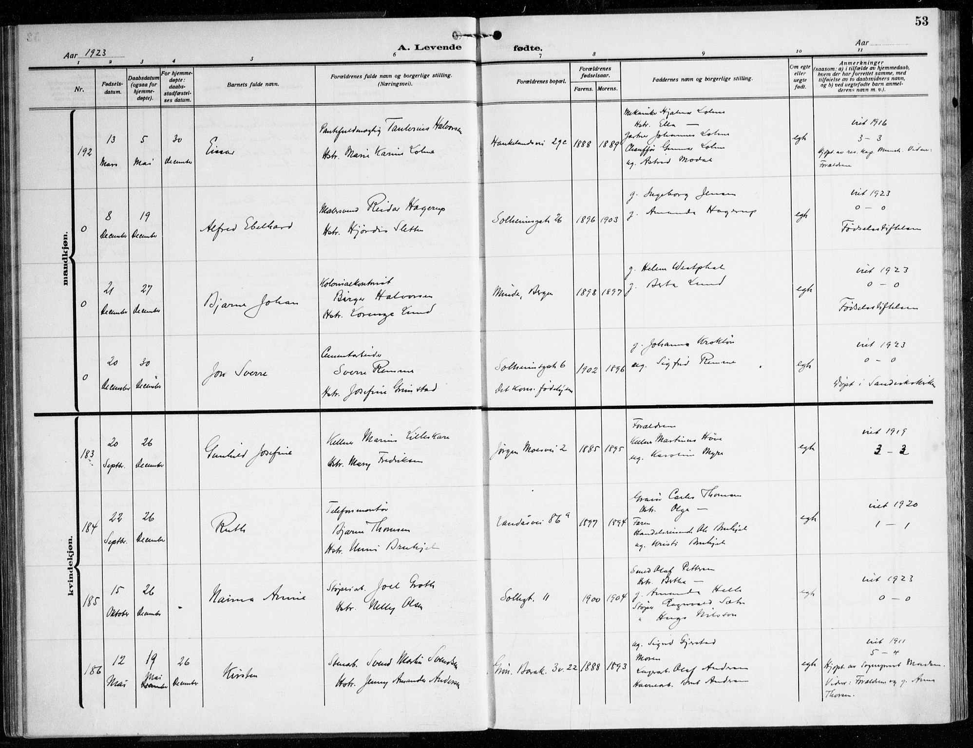 Årstad Sokneprestembete, AV/SAB-A-79301/H/Haa/L0005: Parish register (official) no. A 5, 1923-1925, p. 53