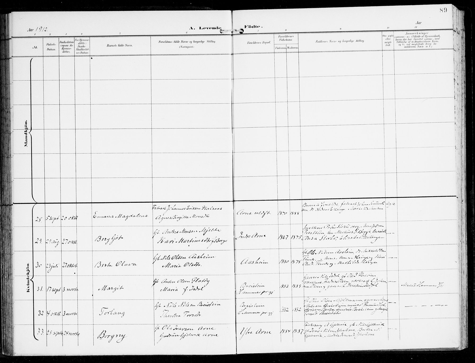 Haus sokneprestembete, AV/SAB-A-75601/H/Haa: Parish register (official) no. D 2, 1899-1912, p. 89