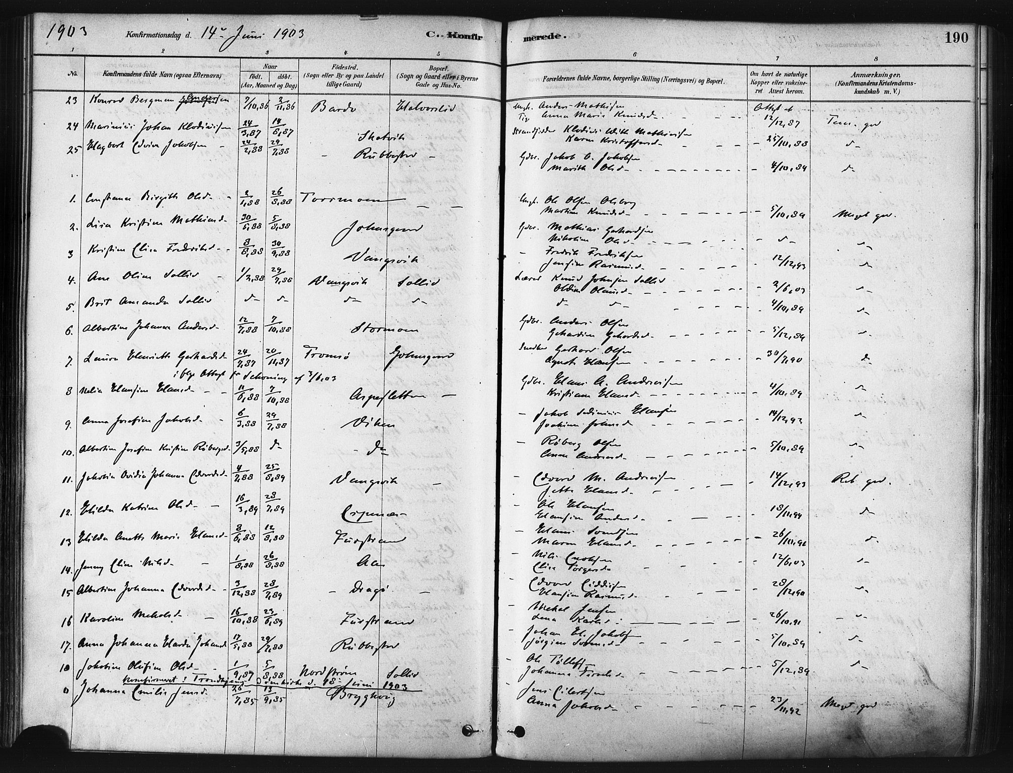Tranøy sokneprestkontor, SATØ/S-1313/I/Ia/Iaa/L0009kirke: Parish register (official) no. 9, 1878-1904, p. 190