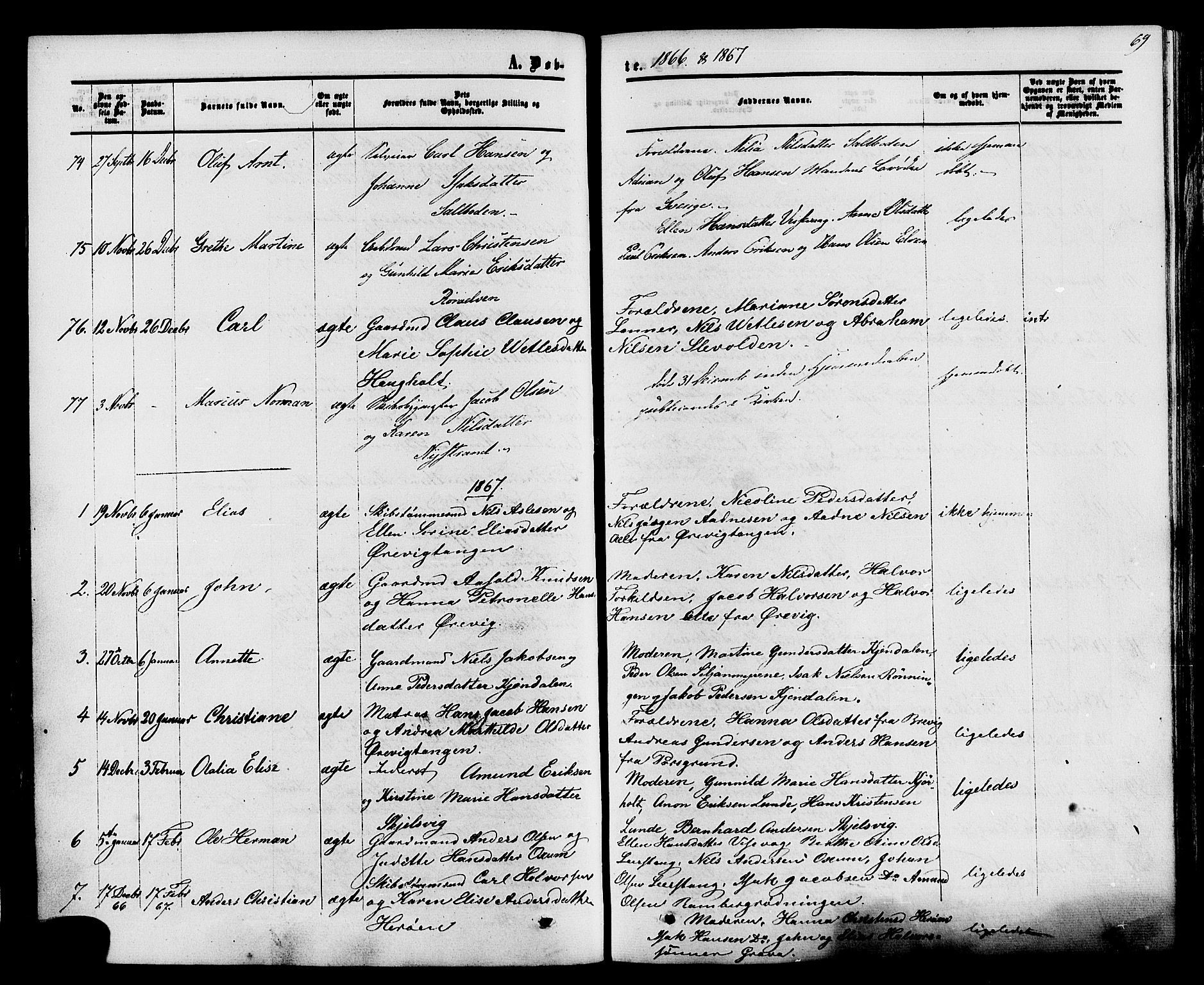 Eidanger kirkebøker, SAKO/A-261/F/Fa/L0010: Parish register (official) no. 10, 1859-1874, p. 69