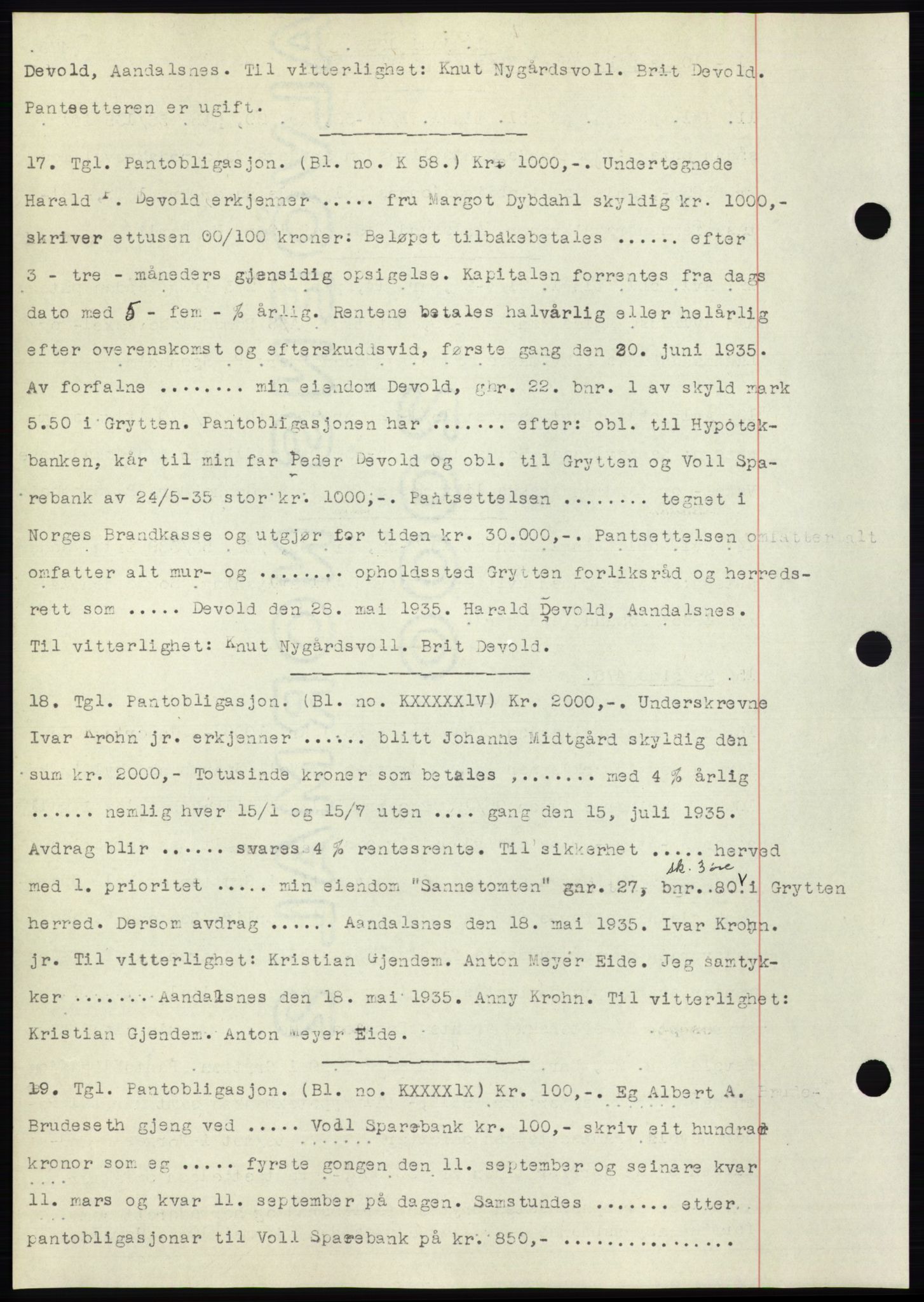 Romsdal sorenskriveri, AV/SAT-A-4149/1/2/2C/L0066: Mortgage book no. 60, 1934-1935, Deed date: 01.06.1935