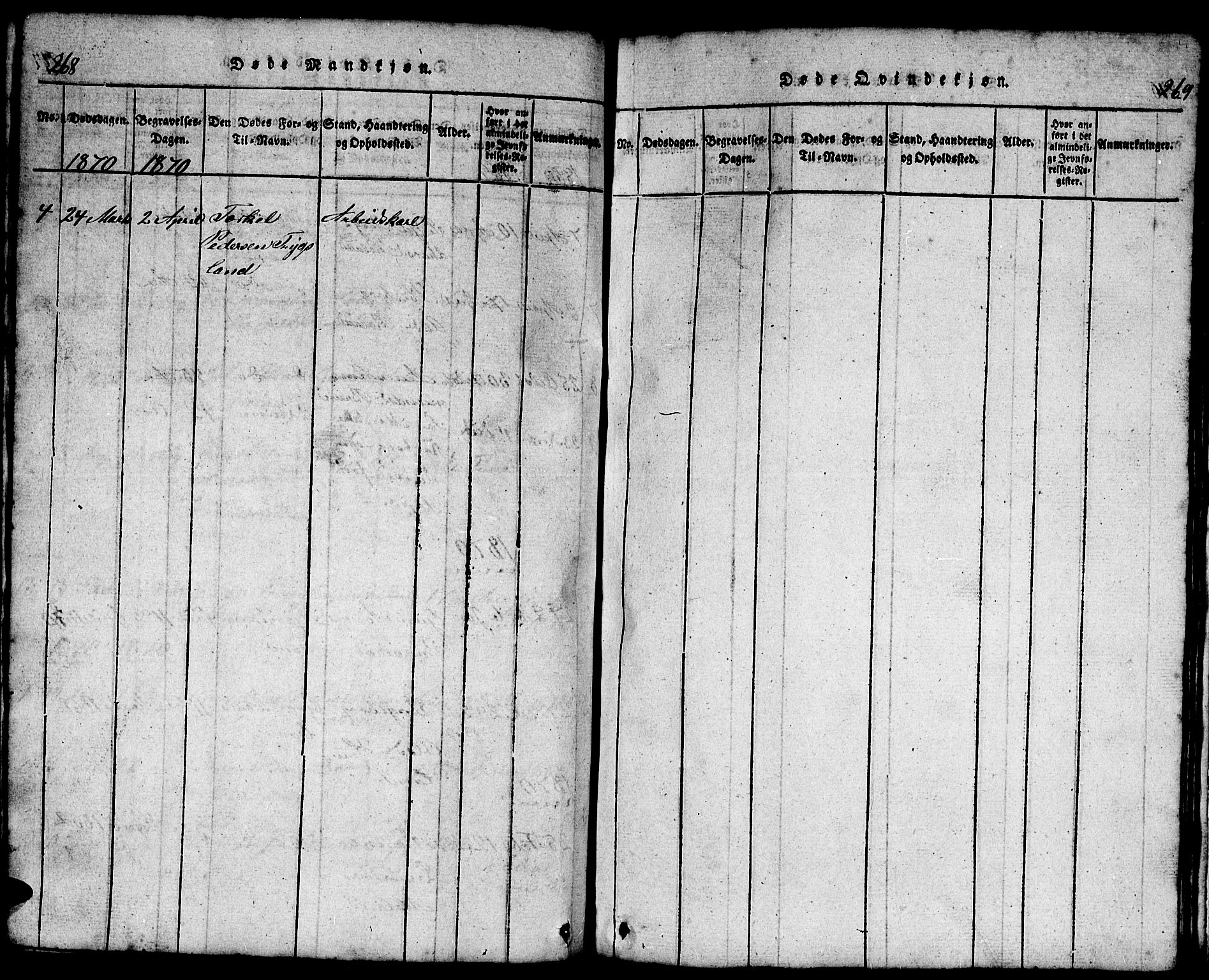 Bjelland sokneprestkontor, AV/SAK-1111-0005/F/Fb/Fba/L0003: Parish register (copy) no. B 3, 1816-1870, p. 268-269