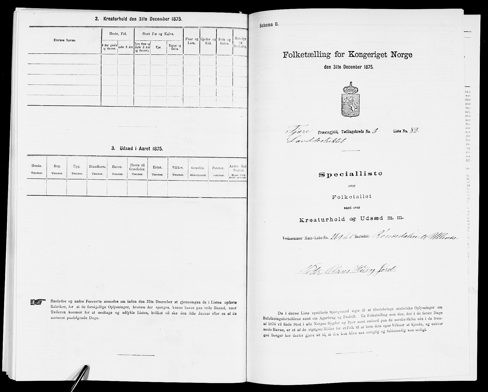 SAK, 1875 census for 0923L Fjære/Fjære, 1875, p. 1023