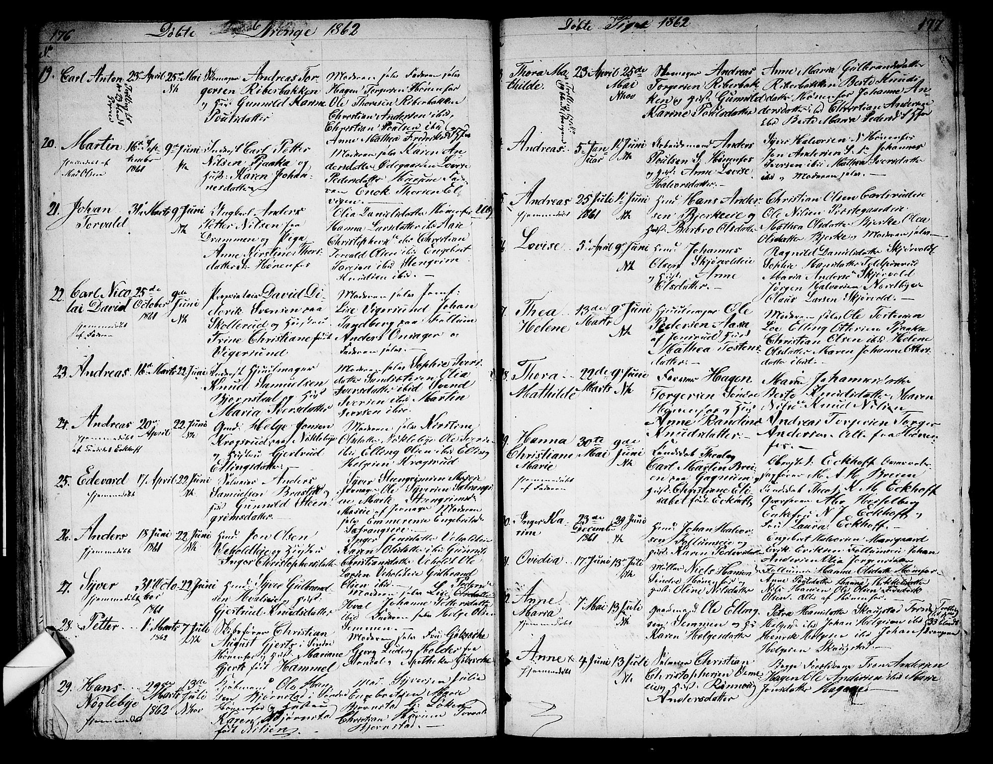 Norderhov kirkebøker, AV/SAKO-A-237/G/Ga/L0005: Parish register (copy) no. I 5, 1849-1863, p. 176-177