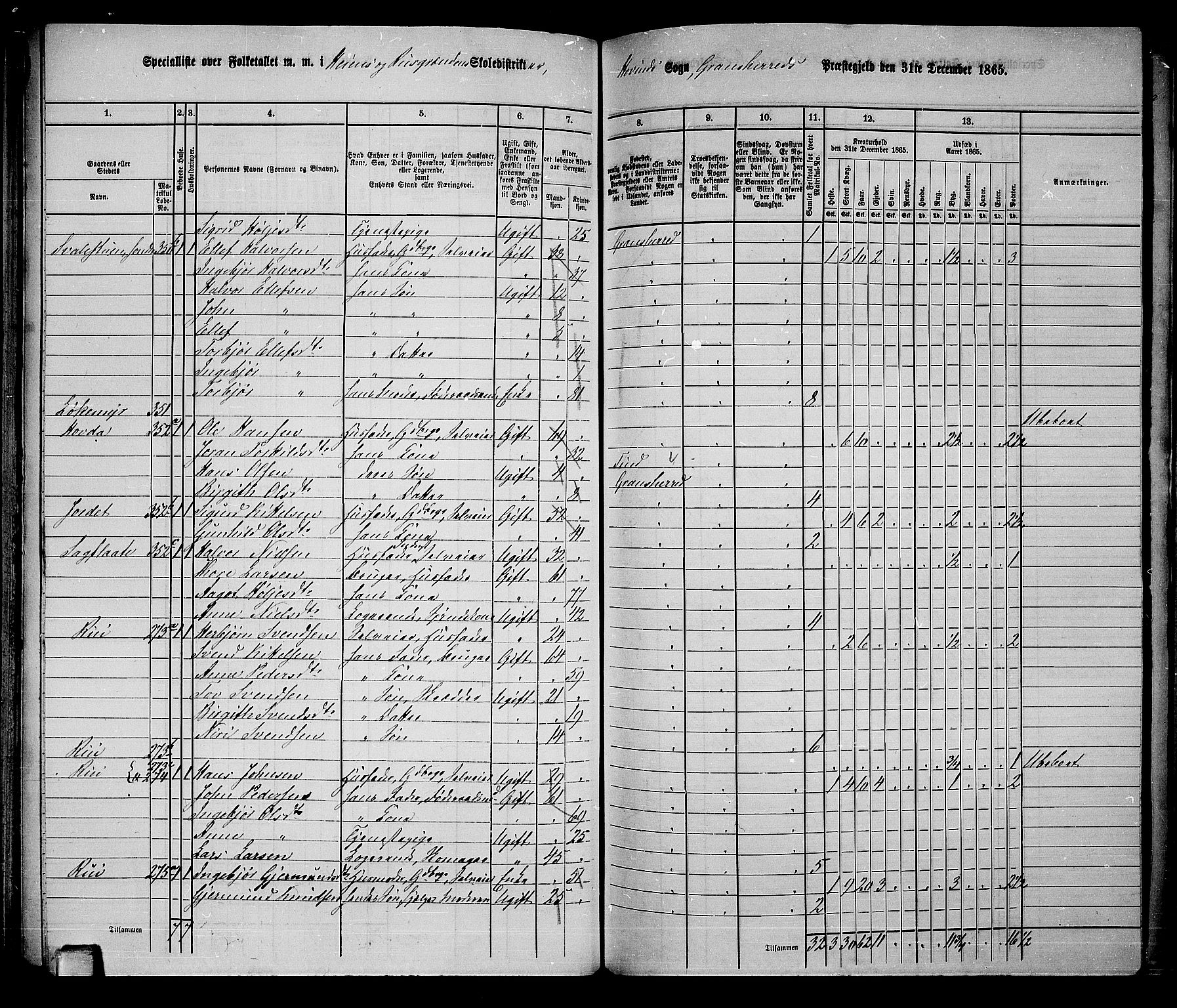RA, 1865 census for Gransherad, 1865, p. 99