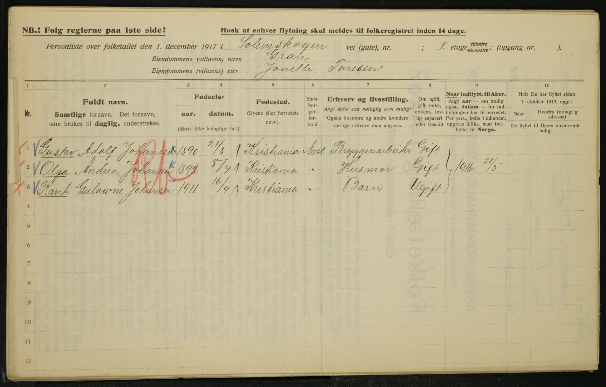 OBA, Municipal Census 1917 for Aker, 1917, p. 13995