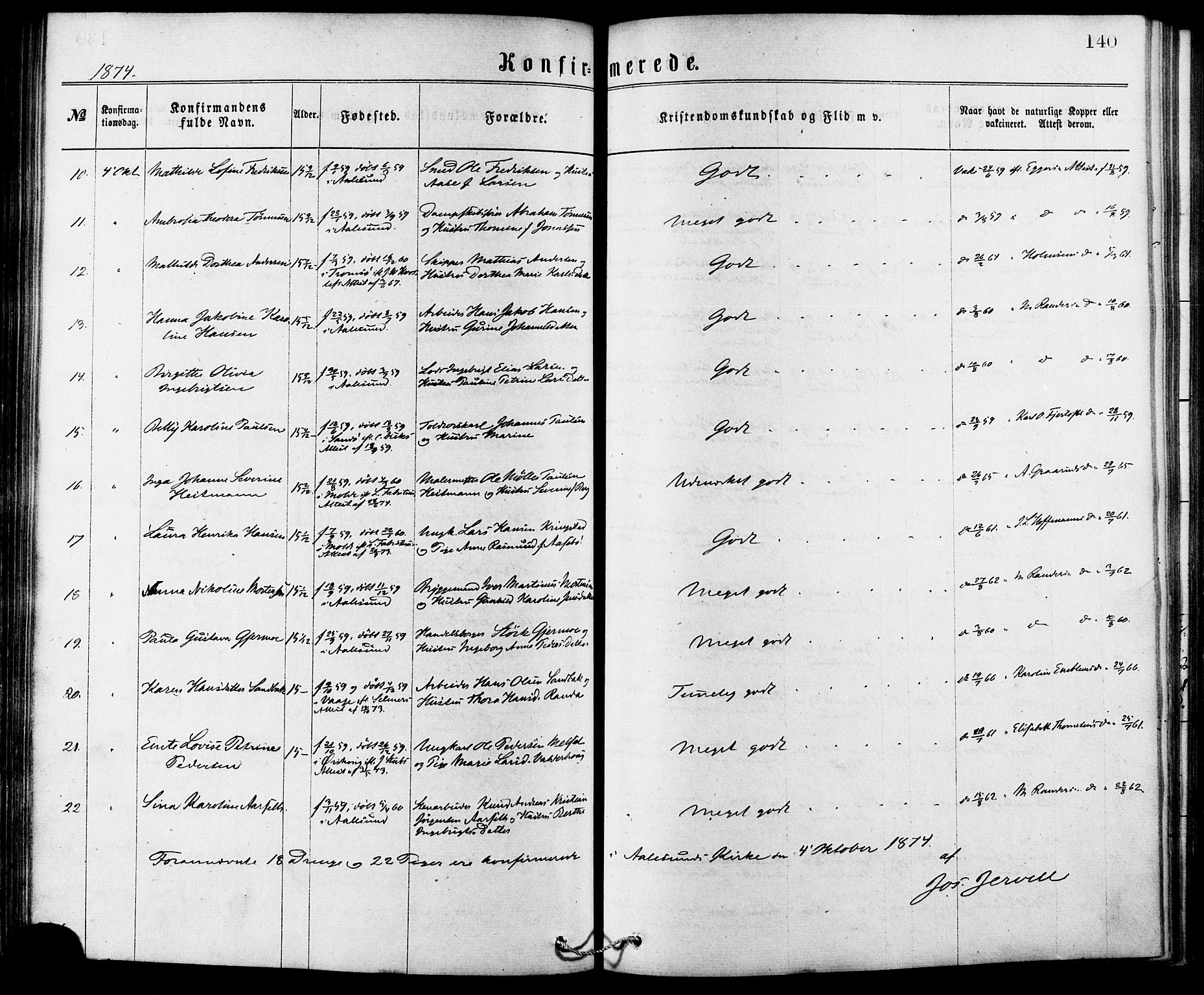 Ministerialprotokoller, klokkerbøker og fødselsregistre - Møre og Romsdal, AV/SAT-A-1454/529/L0453: Parish register (official) no. 529A03, 1872-1877, p. 140