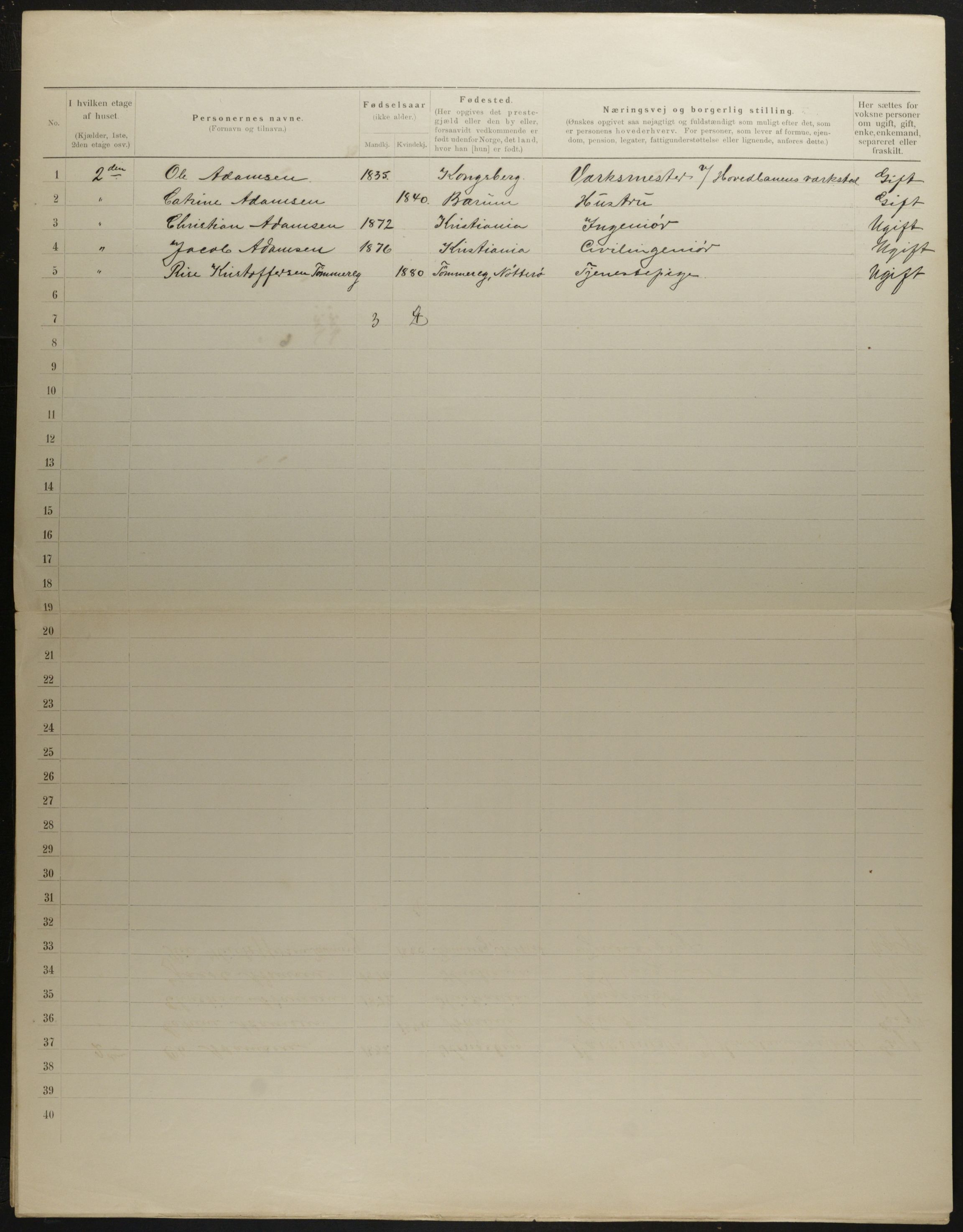 OBA, Municipal Census 1901 for Kristiania, 1901, p. 4968