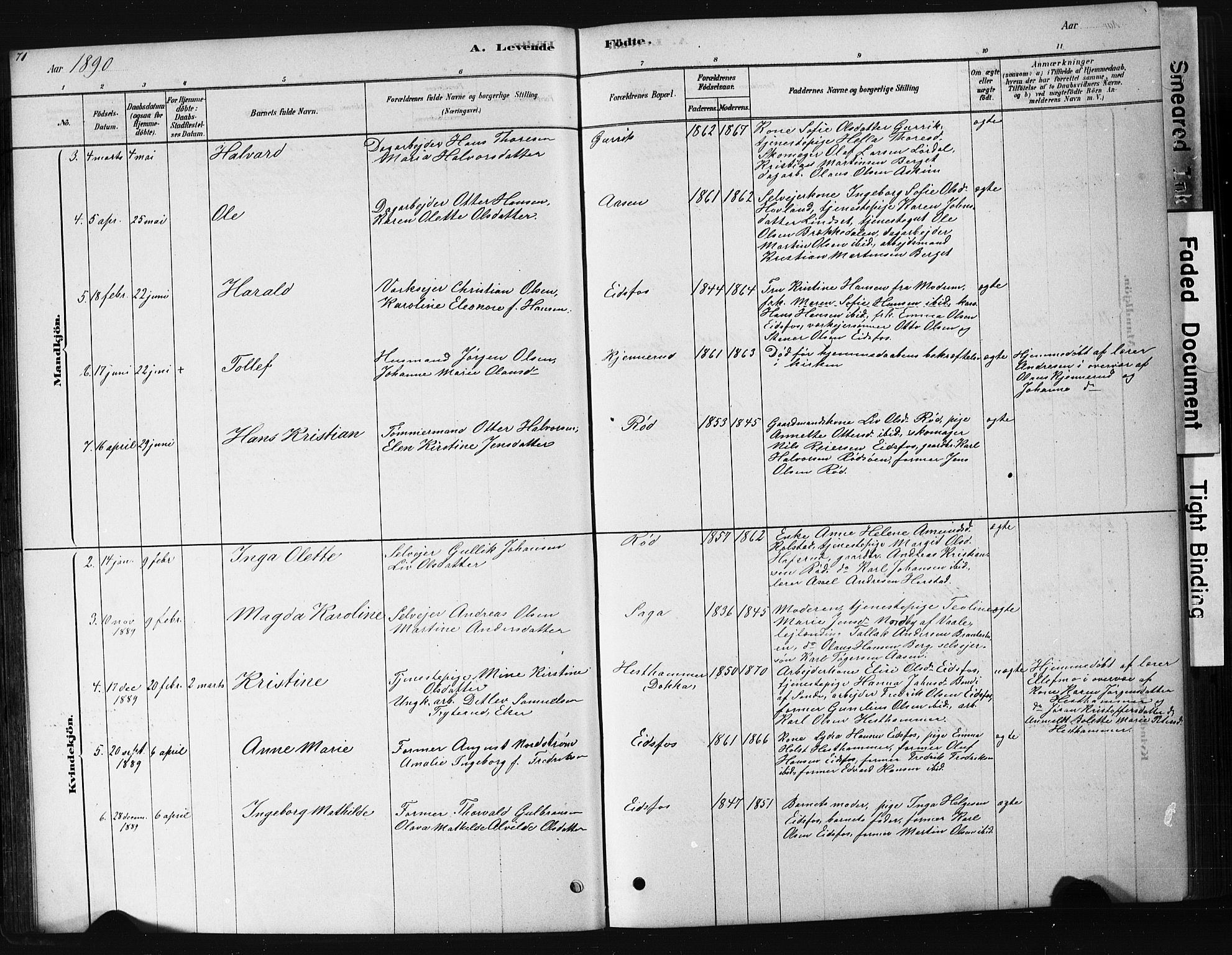 Hof kirkebøker, AV/SAKO-A-64/G/Ga/L0004: Parish register (copy) no. I 4, 1878-1930, p. 71