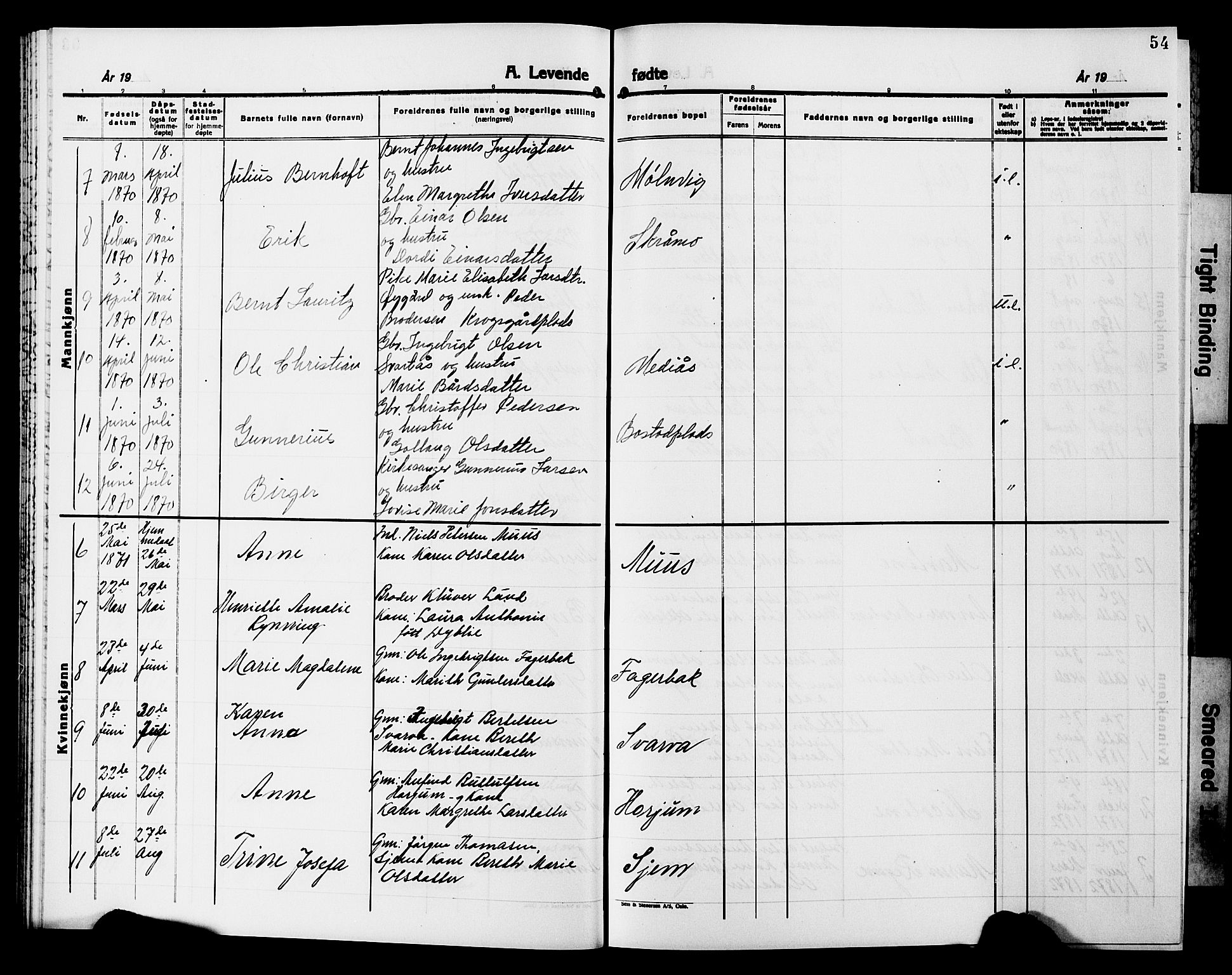 Ministerialprotokoller, klokkerbøker og fødselsregistre - Nord-Trøndelag, SAT/A-1458/749/L0485: Parish register (official) no. 749D01, 1857-1872, p. 54