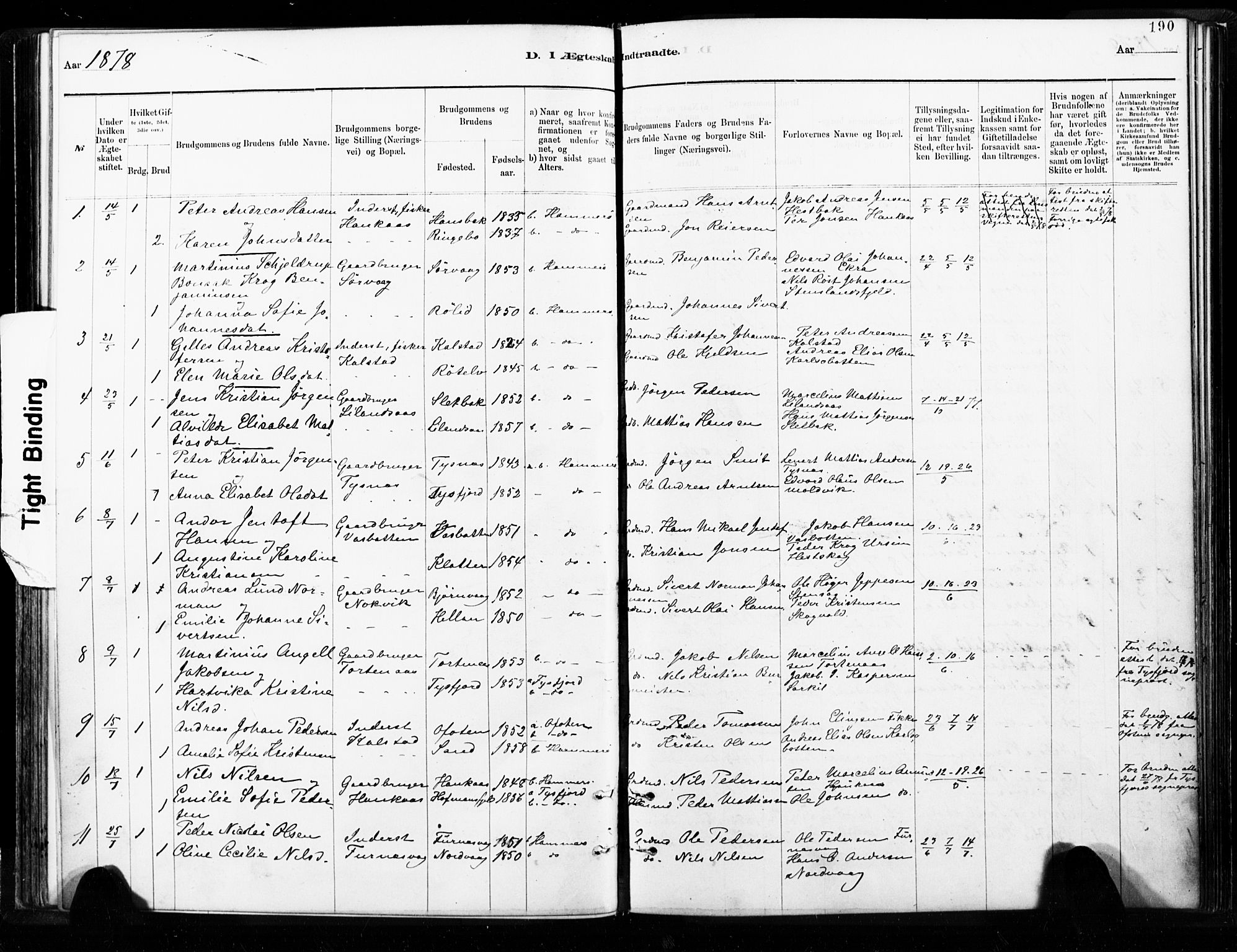 Ministerialprotokoller, klokkerbøker og fødselsregistre - Nordland, SAT/A-1459/859/L0846: Parish register (official) no. 859A06, 1878-1889, p. 190