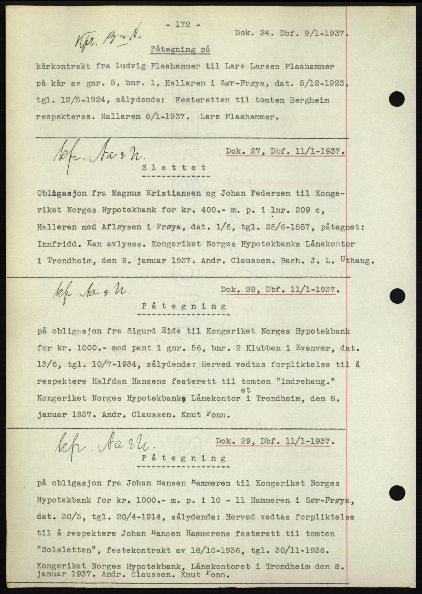 Hitra sorenskriveri, AV/SAT-A-0018/2/2C/2Ca: Mortgage book no. C1, 1936-1945, Diary no: : 24/1937