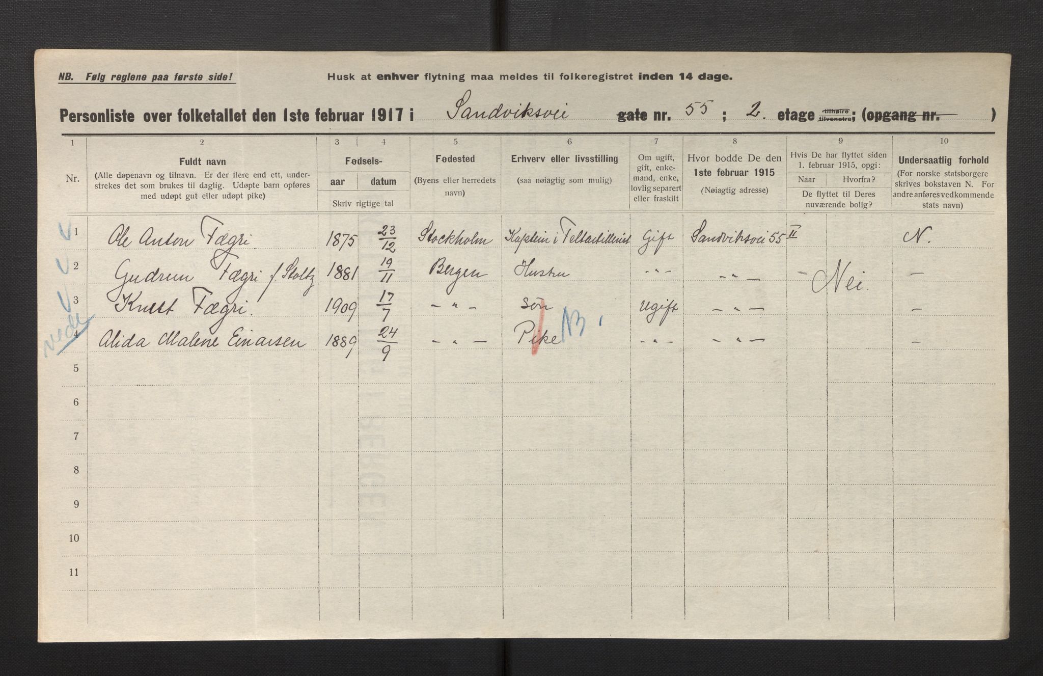 SAB, Municipal Census 1917 for Bergen, 1917, p. 32729