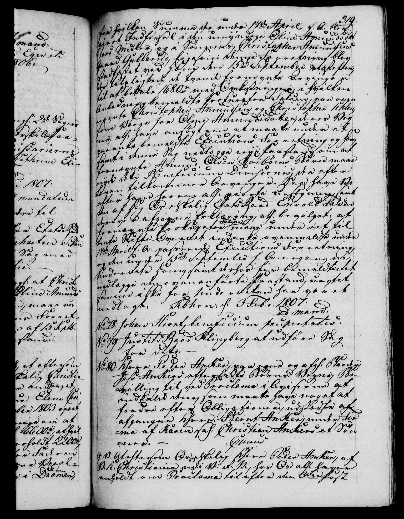 Danske Kanselli 1800-1814, AV/RA-EA-3024/H/Hf/Hfb/Hfba/L0003: Registranter, 1805-1807, p. 319a