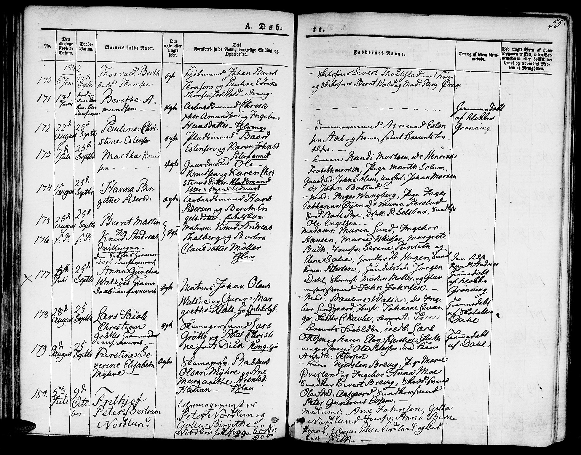 Ministerialprotokoller, klokkerbøker og fødselsregistre - Sør-Trøndelag, SAT/A-1456/601/L0048: Parish register (official) no. 601A16, 1840-1847, p. 55