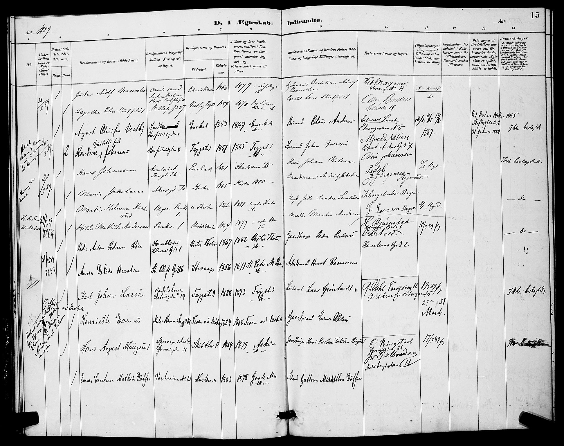 Trefoldighet prestekontor Kirkebøker, AV/SAO-A-10882/H/Ha/L0004: Banns register no. 4, 1888-1894, p. 15