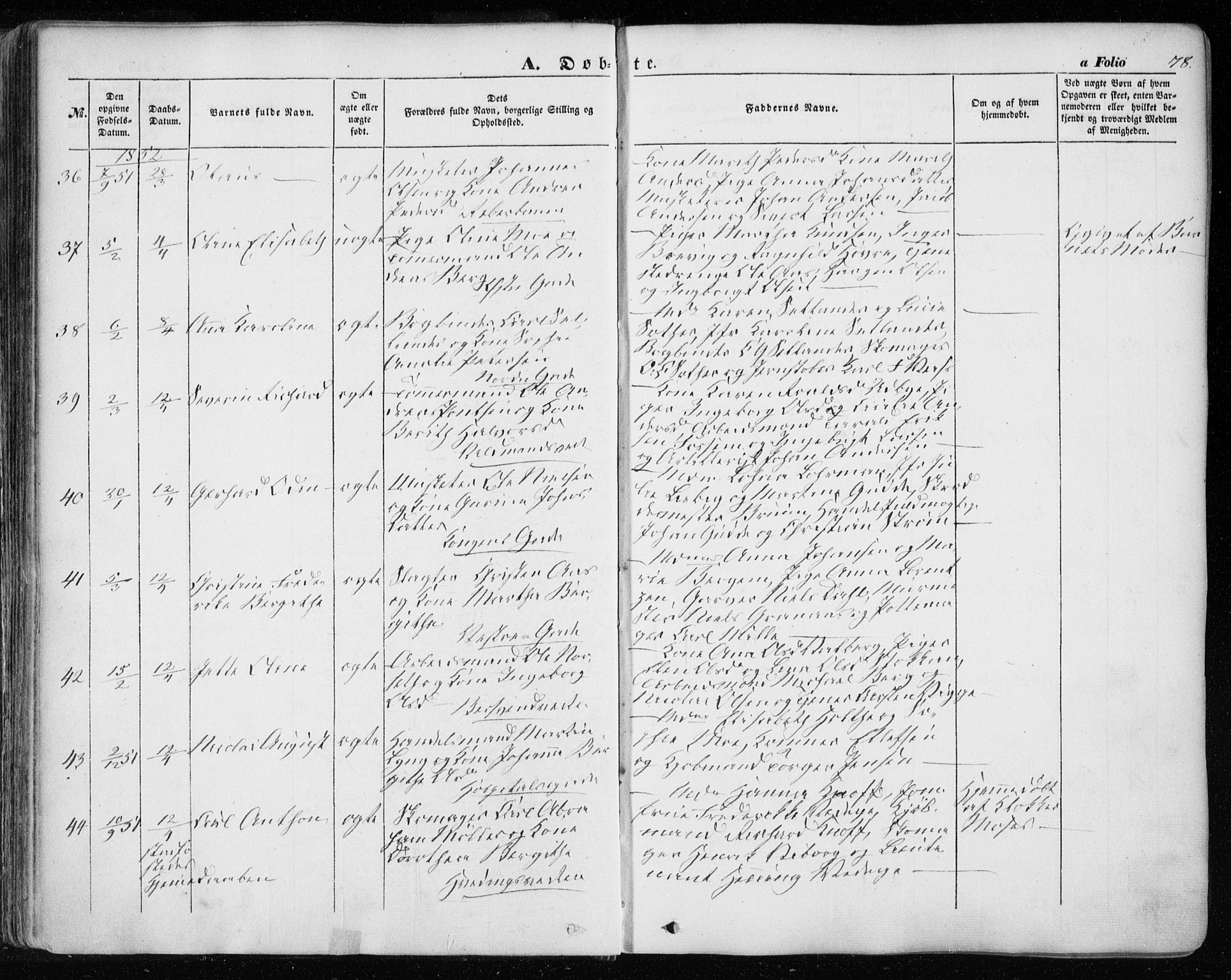 Ministerialprotokoller, klokkerbøker og fødselsregistre - Sør-Trøndelag, AV/SAT-A-1456/601/L0051: Parish register (official) no. 601A19, 1848-1857, p. 78