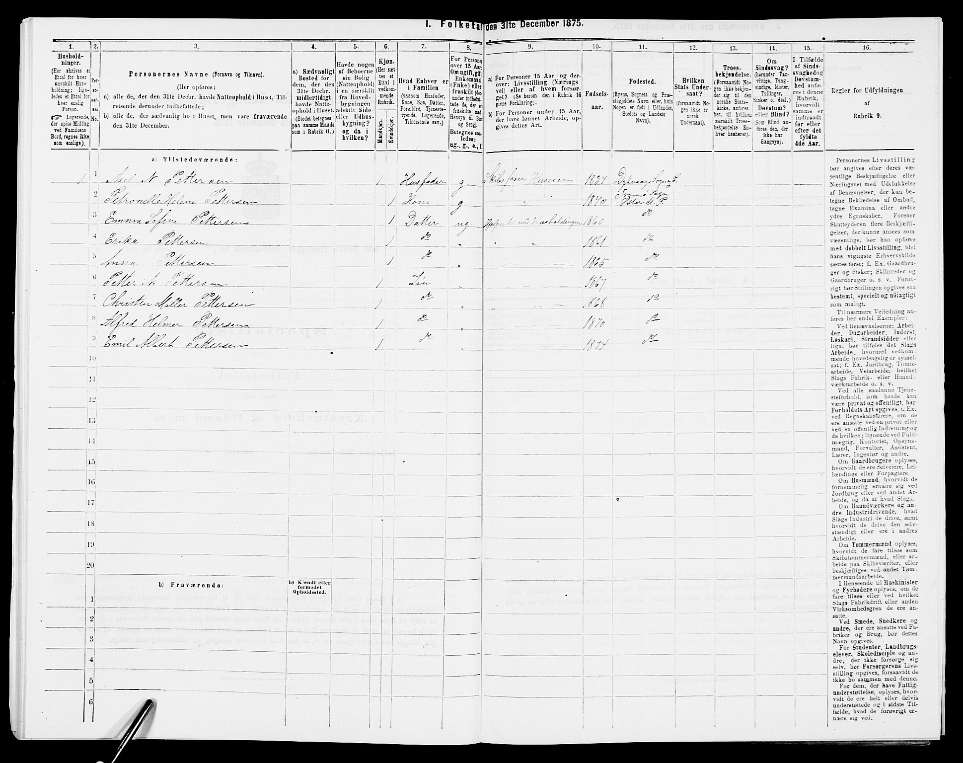 SAK, 1875 census for 0918P Austre Moland, 1875, p. 1998