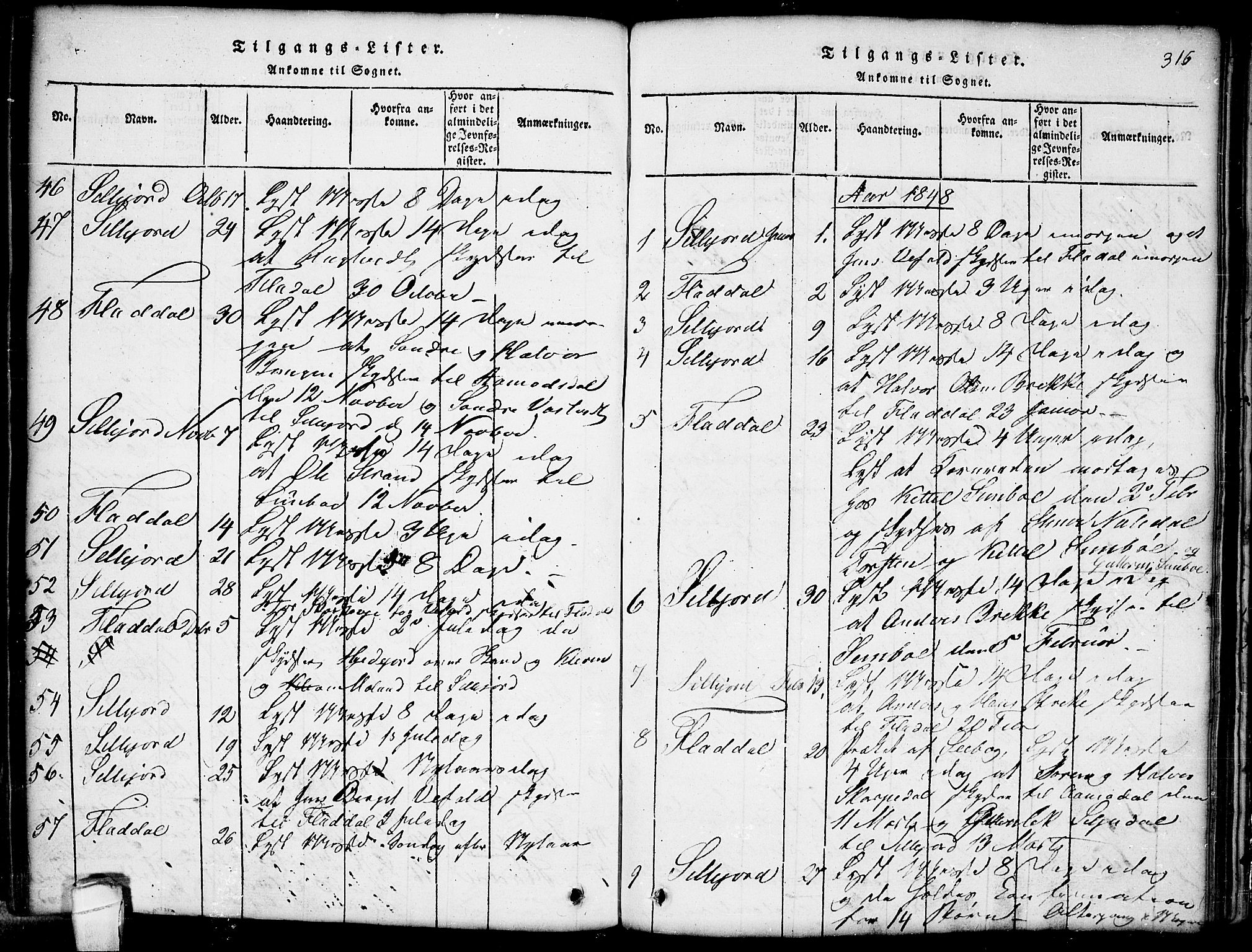 Seljord kirkebøker, SAKO/A-20/G/Gb/L0002: Parish register (copy) no. II 2, 1815-1854, p. 316
