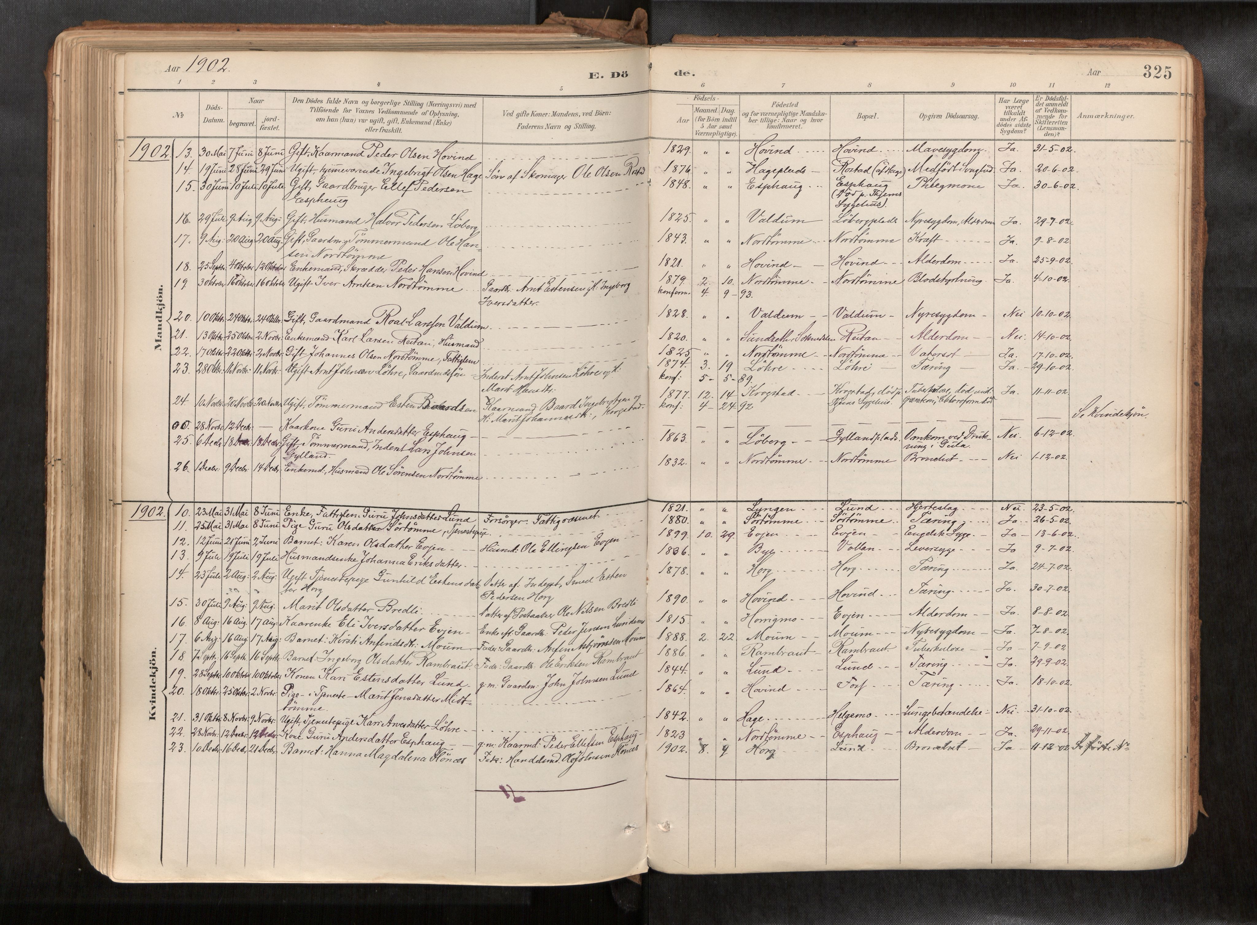 Ministerialprotokoller, klokkerbøker og fødselsregistre - Sør-Trøndelag, SAT/A-1456/692/L1105b: Parish register (official) no. 692A06, 1891-1934, p. 325