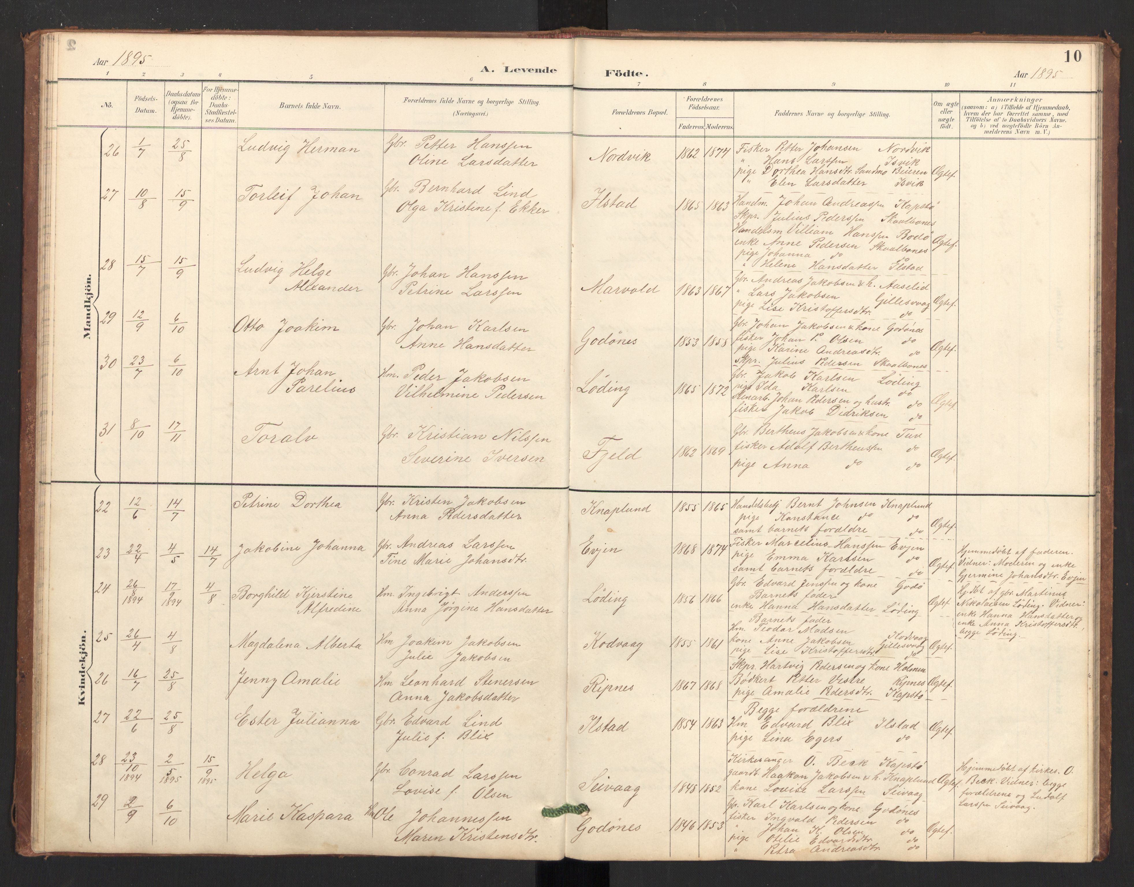 Ministerialprotokoller, klokkerbøker og fødselsregistre - Nordland, AV/SAT-A-1459/804/L0087: Parish register (official) no. 804A08, 1894-1907, p. 10