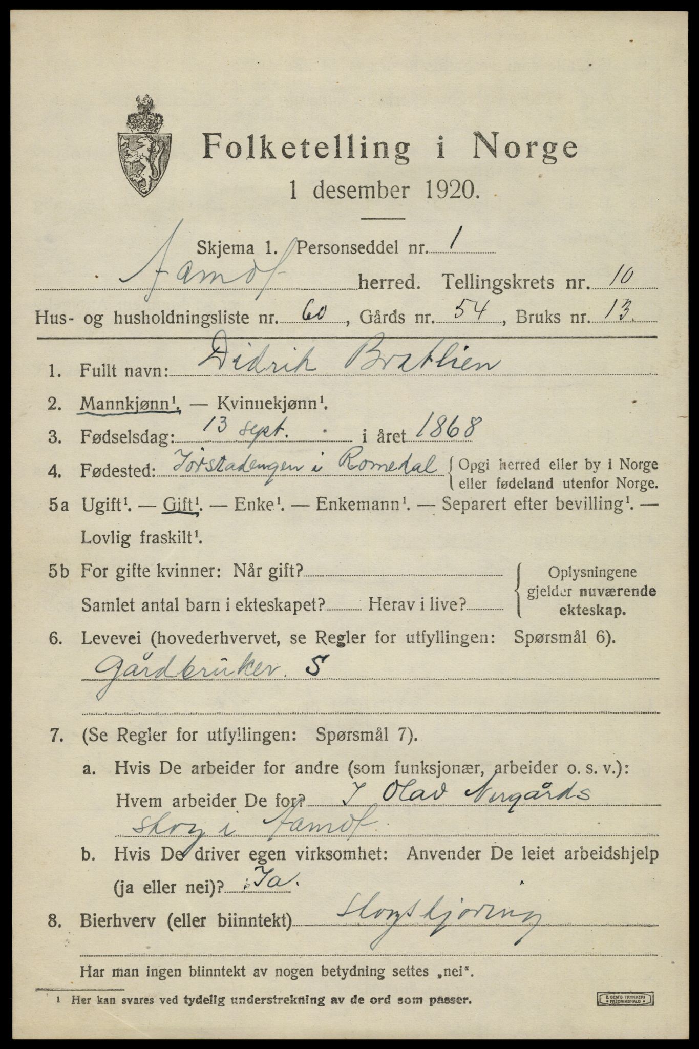 SAH, 1920 census for Åmot, 1920, p. 9389