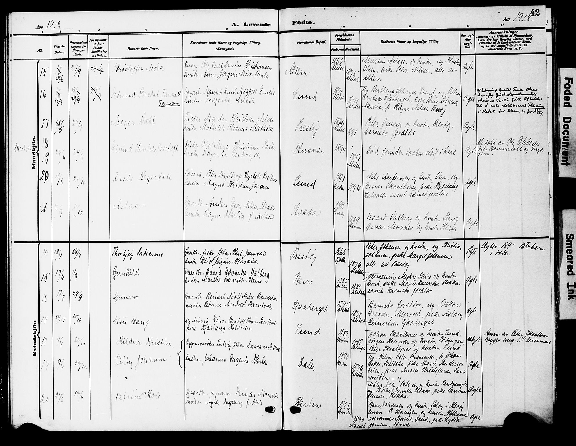 Ministerialprotokoller, klokkerbøker og fødselsregistre - Nordland, AV/SAT-A-1459/830/L0464: Parish register (copy) no. 830C06, 1906-1925, p. 42