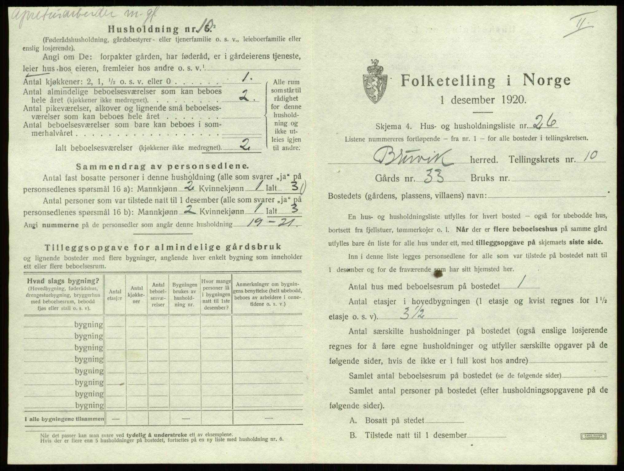 SAB, 1920 census for Bruvik, 1920, p. 812