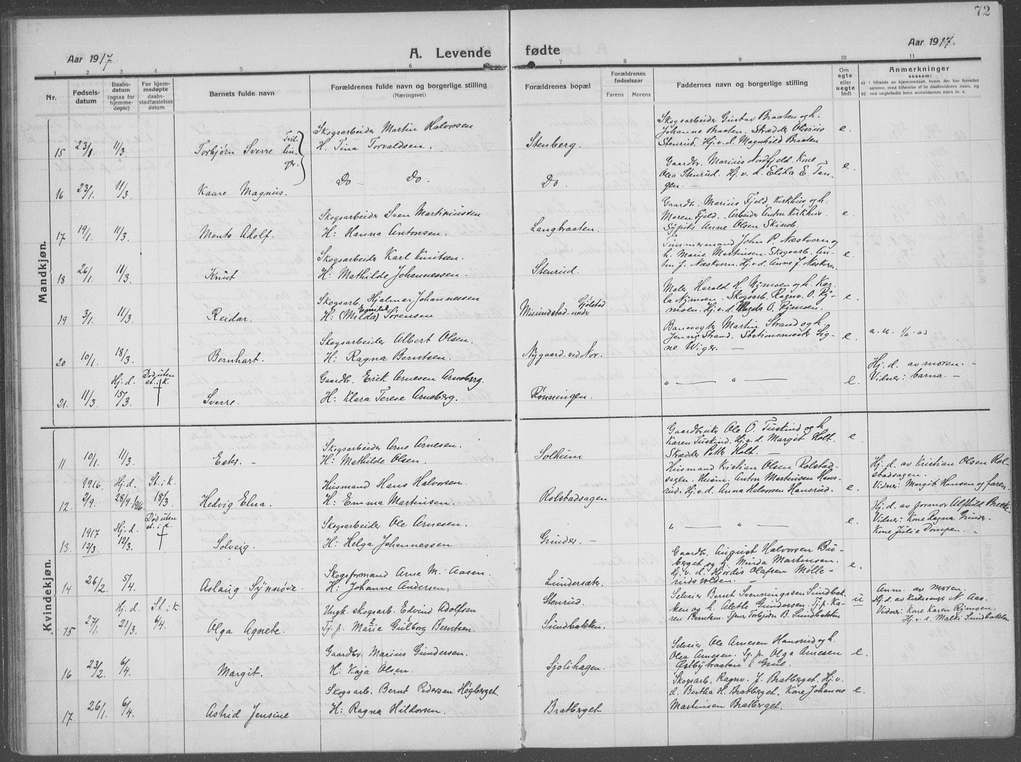 Brandval prestekontor, SAH/PREST-034/H/Ha/Haa/L0004: Parish register (official) no. 4, 1910-1924, p. 72