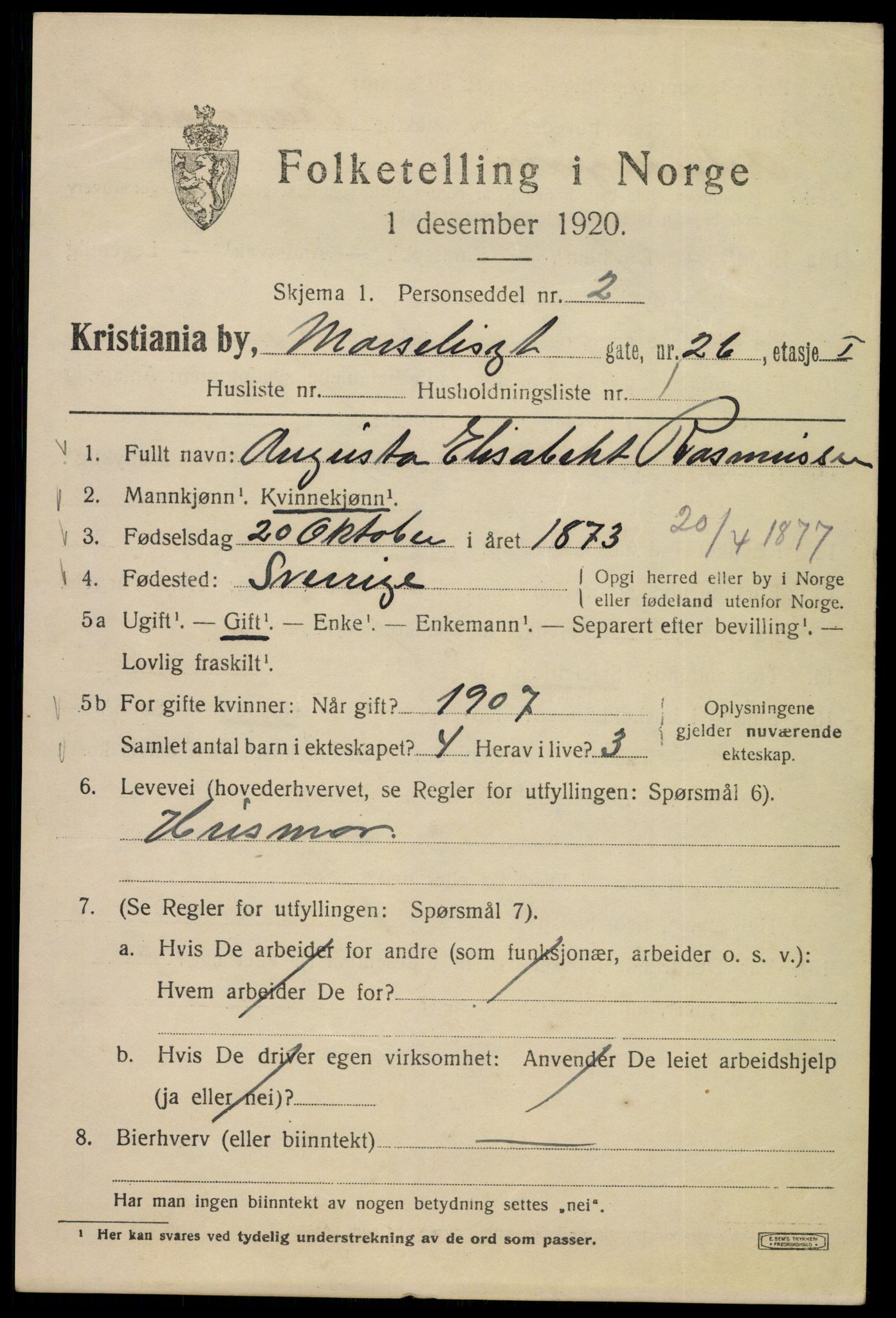 SAO, 1920 census for Kristiania, 1920, p. 391065