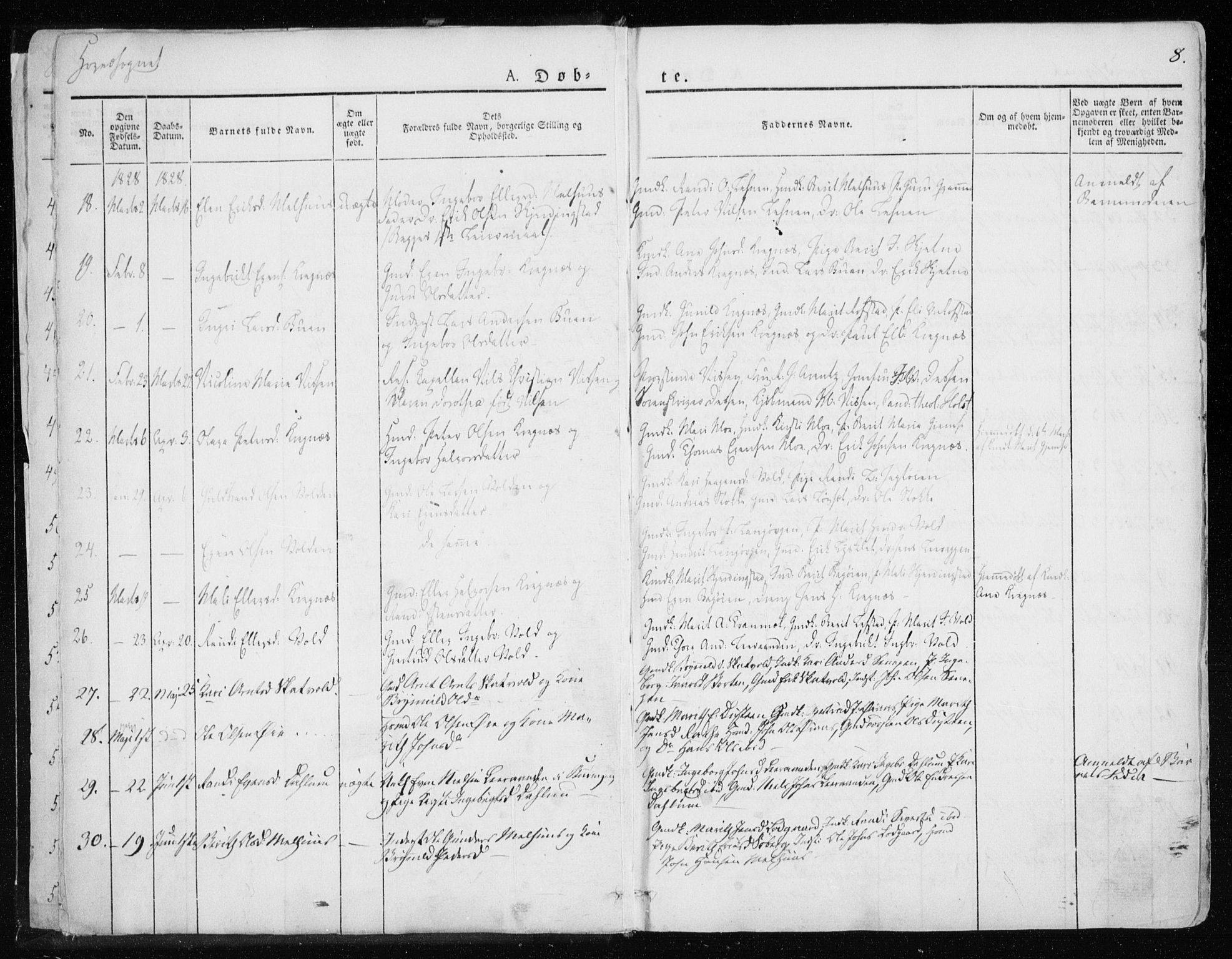 Ministerialprotokoller, klokkerbøker og fødselsregistre - Sør-Trøndelag, SAT/A-1456/691/L1069: Parish register (official) no. 691A04, 1826-1841, p. 8