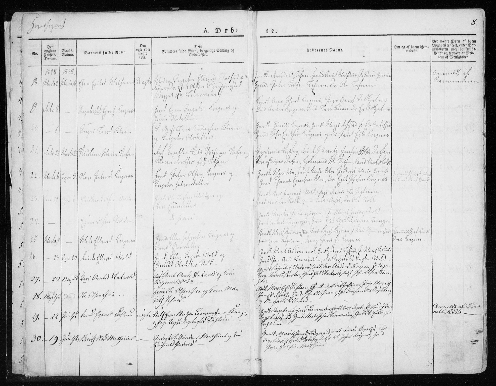 Ministerialprotokoller, klokkerbøker og fødselsregistre - Sør-Trøndelag, AV/SAT-A-1456/691/L1069: Parish register (official) no. 691A04, 1826-1841, p. 8