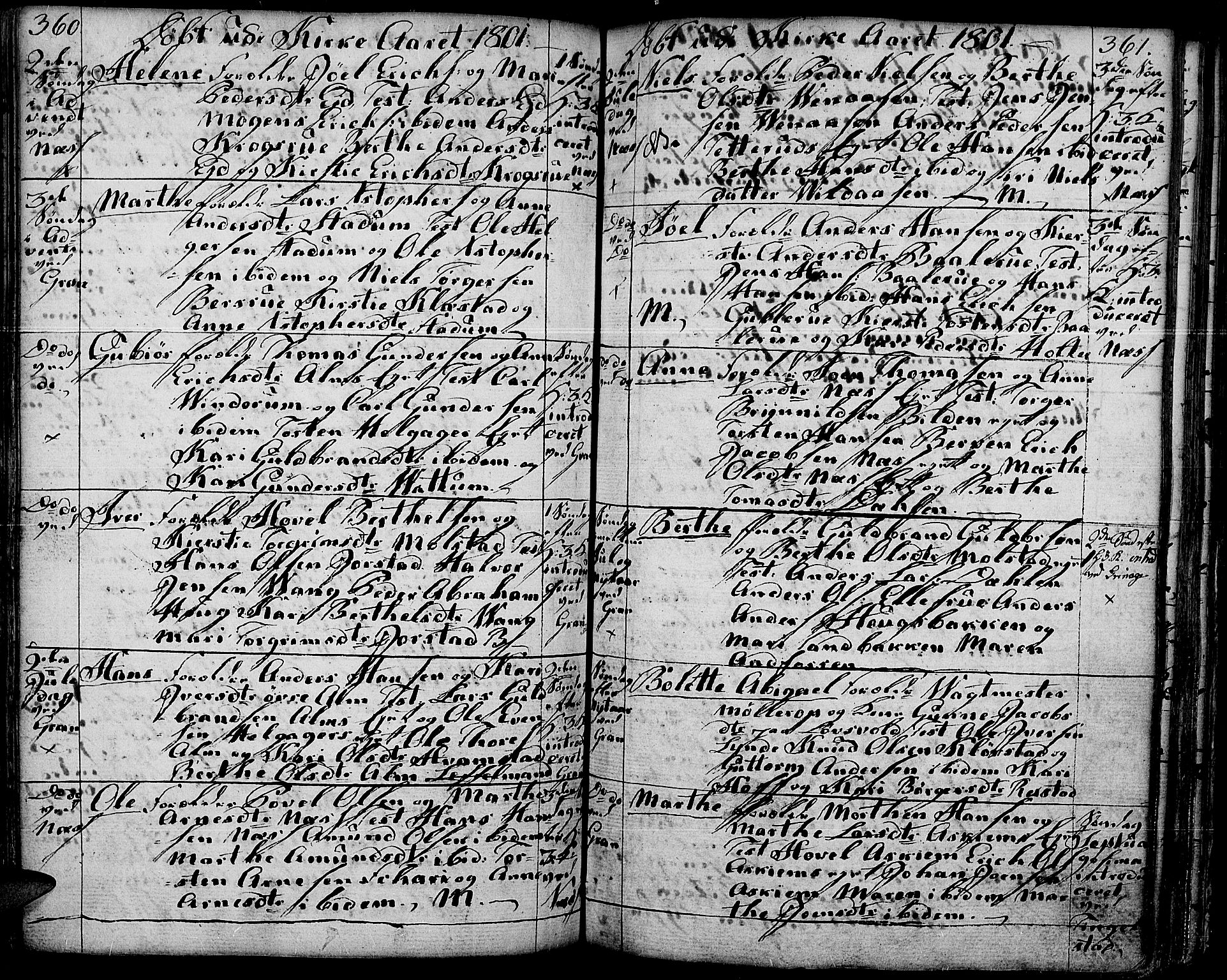 Gran prestekontor, SAH/PREST-112/H/Ha/Haa/L0006: Parish register (official) no. 6, 1787-1824, p. 360-361