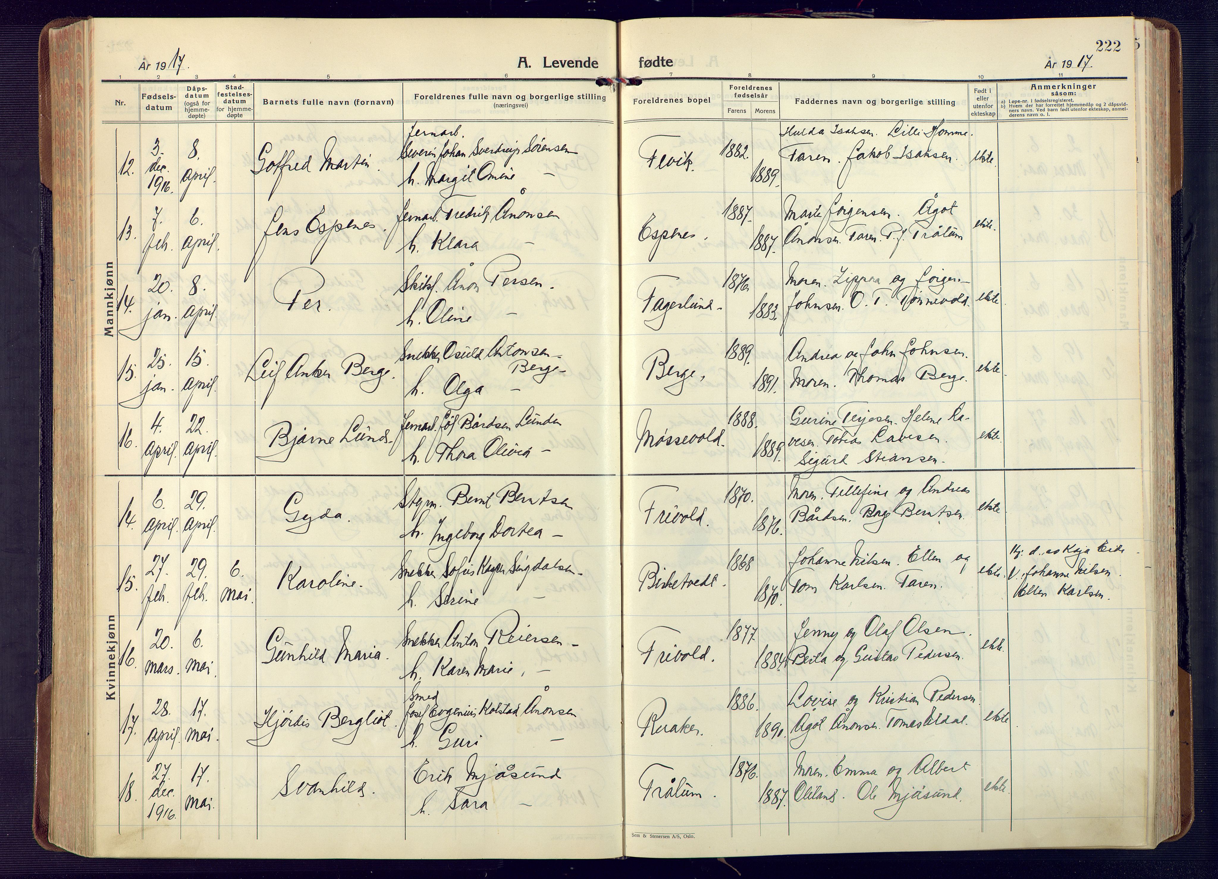 Fjære sokneprestkontor, AV/SAK-1111-0011/F/Fa/L0004: Parish register (official) no. A 4, 1902-1925, p. 222