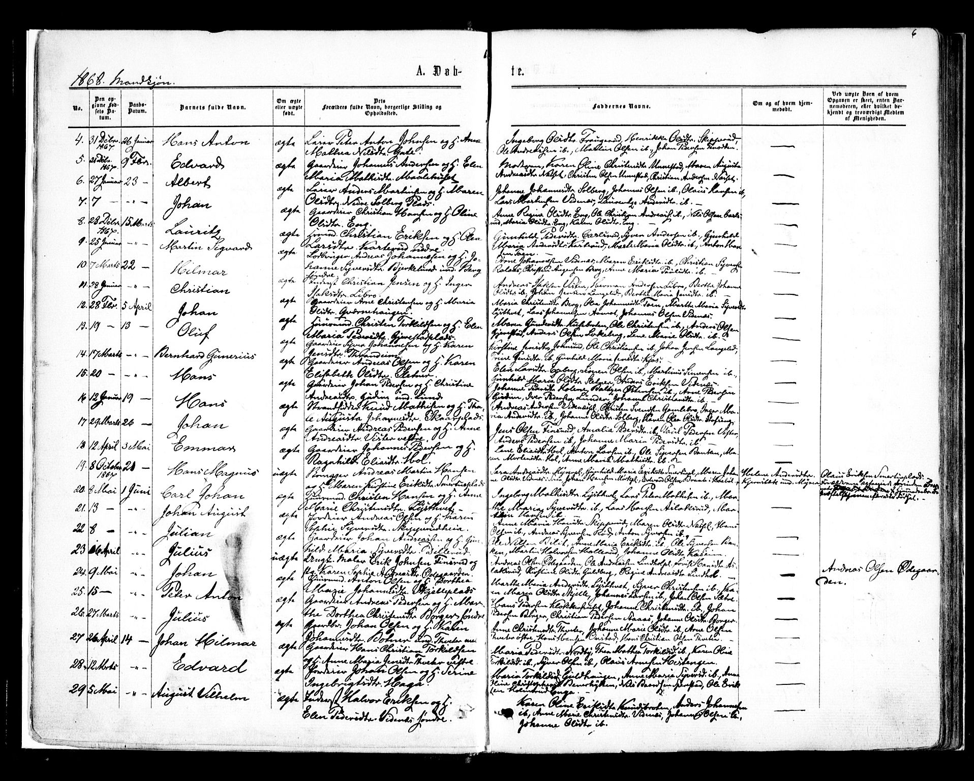 Skiptvet prestekontor Kirkebøker, AV/SAO-A-20009/F/Fa/L0008: Parish register (official) no. 8, 1867-1877, p. 6
