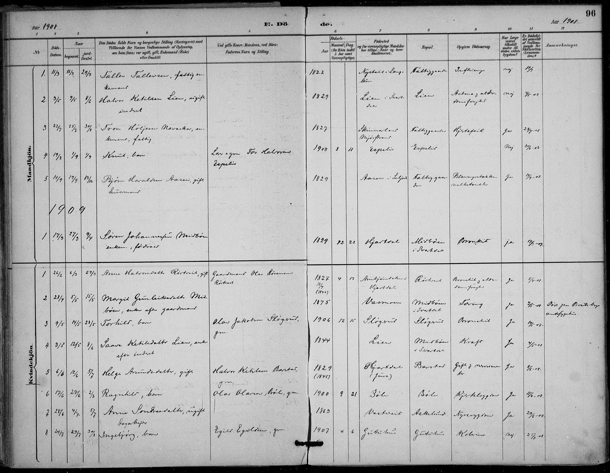 Seljord kirkebøker, SAKO/A-20/F/Fb/L0002: Parish register (official) no. II 2, 1887-1917, p. 96